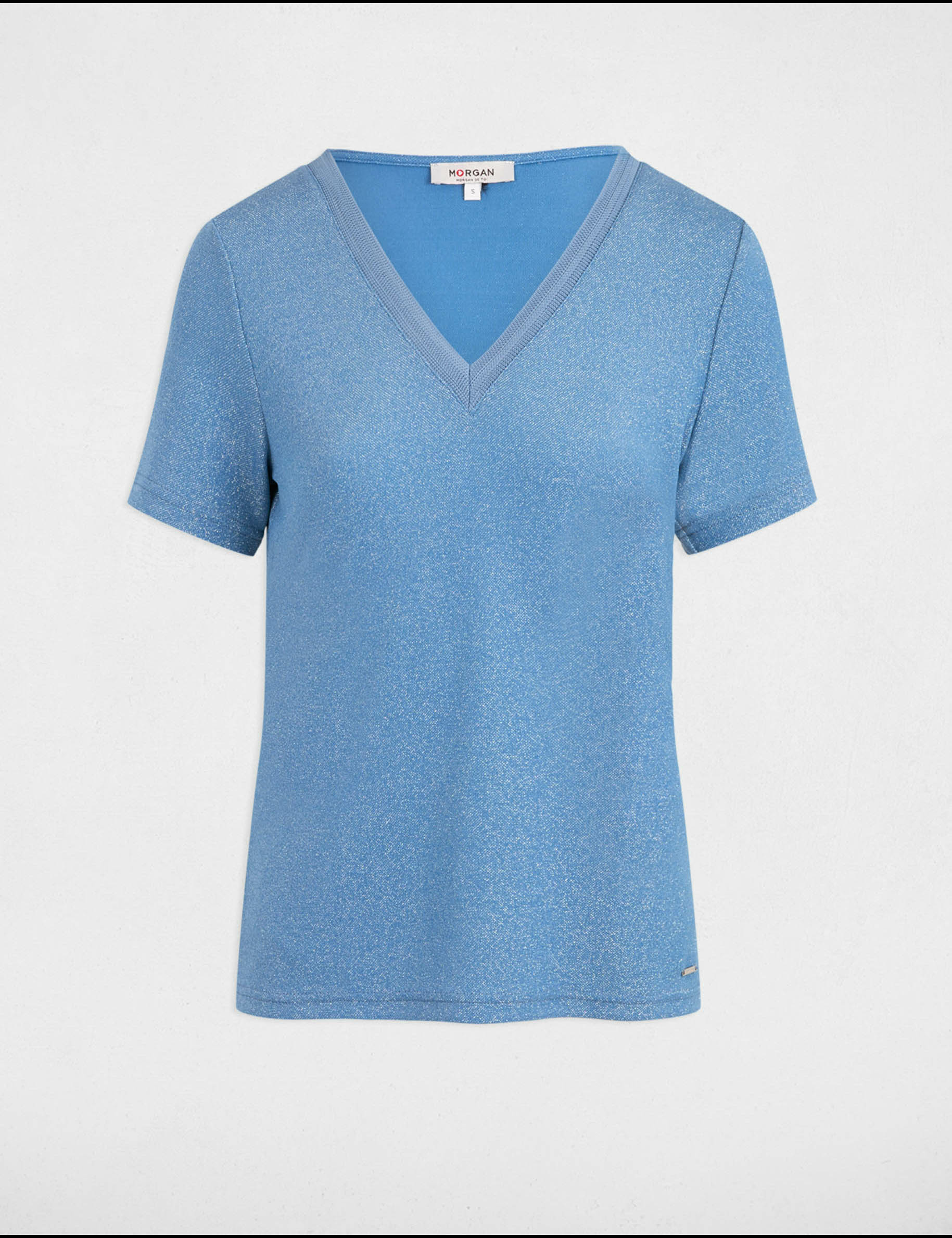 Kurzarm-T-Shirt mit V-Kragen bleu gris damen