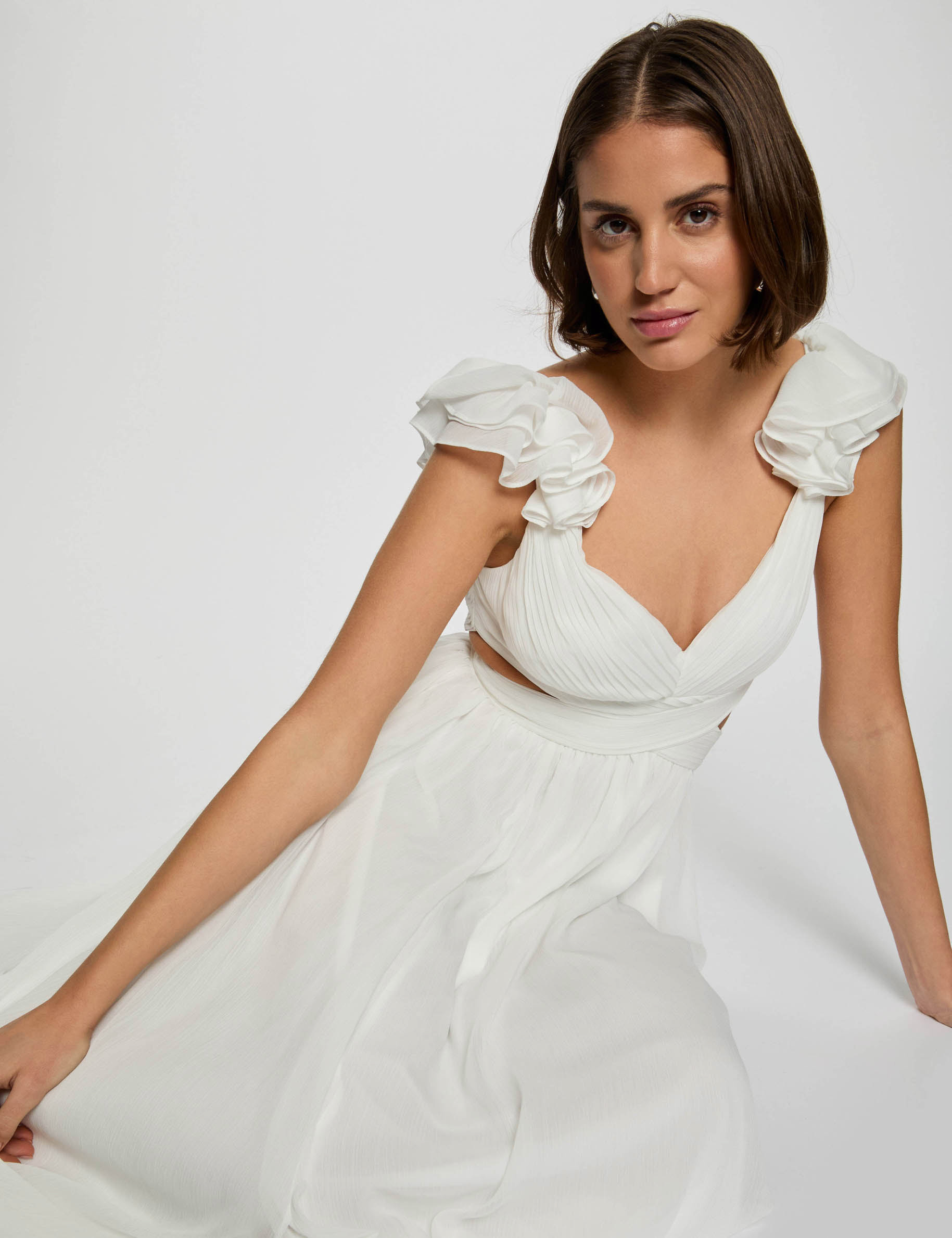 Robe longue droite fluide blanc femme