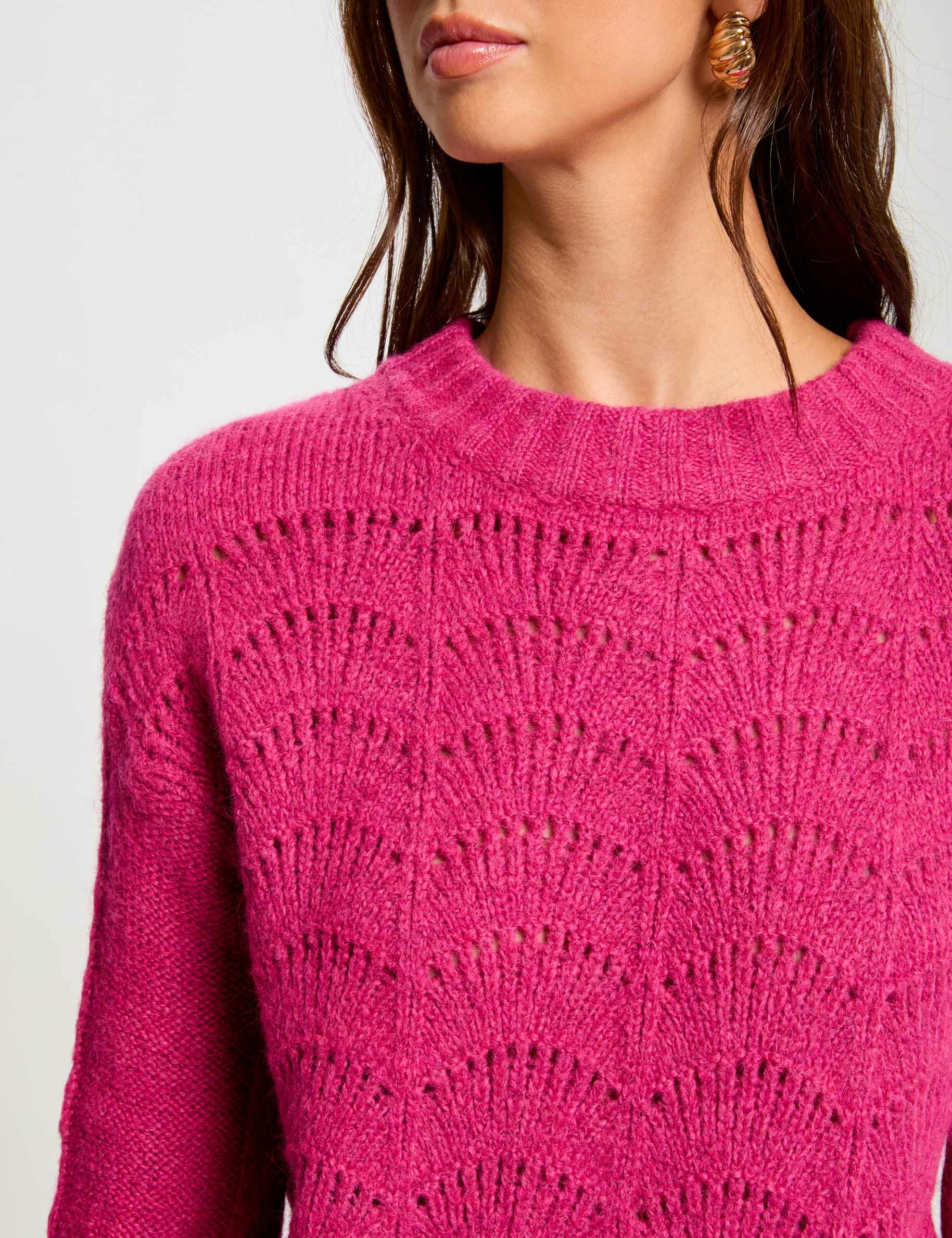 Pull manches longues rose fonce femme