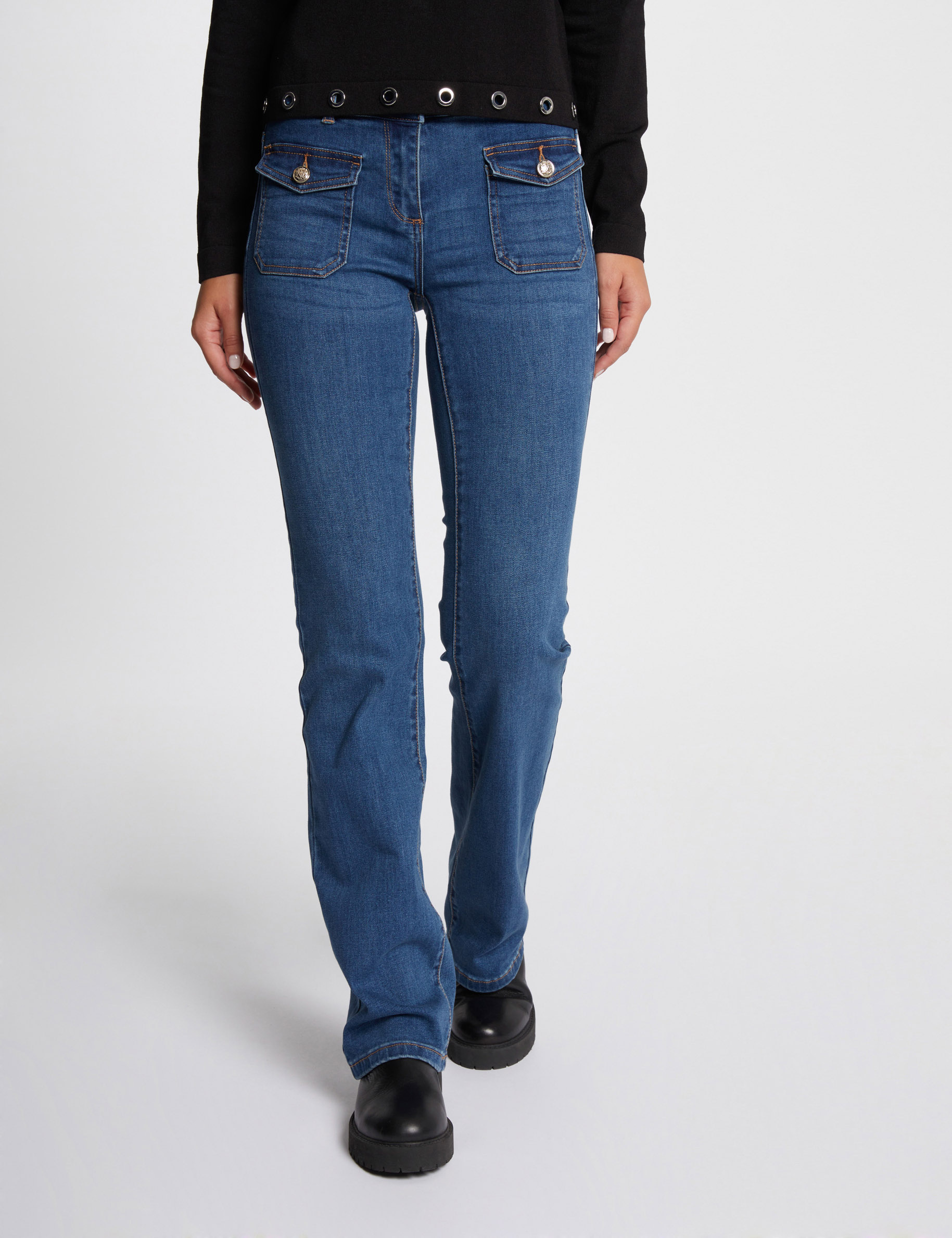 Bootcut Jeans Taschen Knöpfen stone denim damen