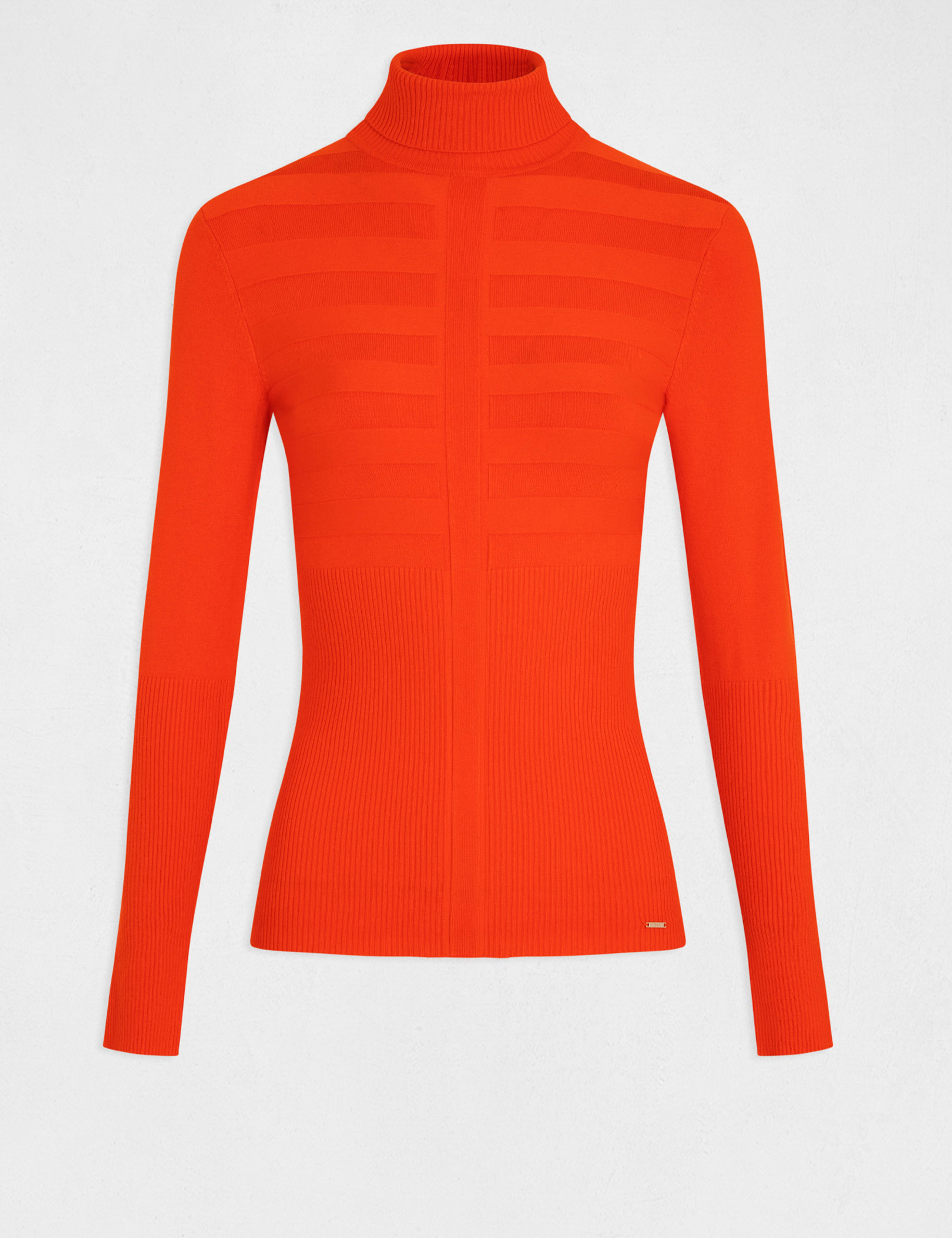 Pull manches longues col roulé orange femme