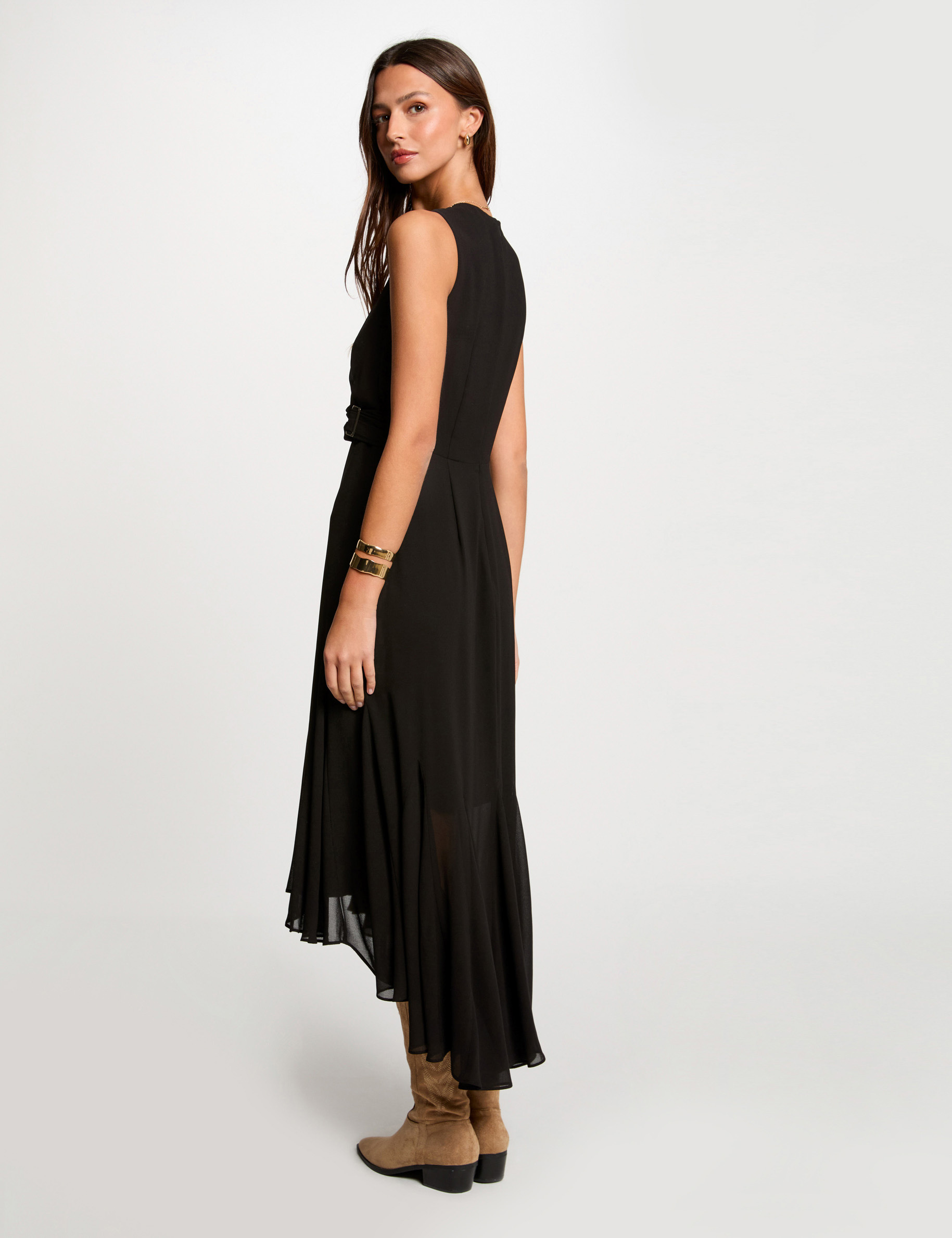 Robe midi droite fluide noir femme