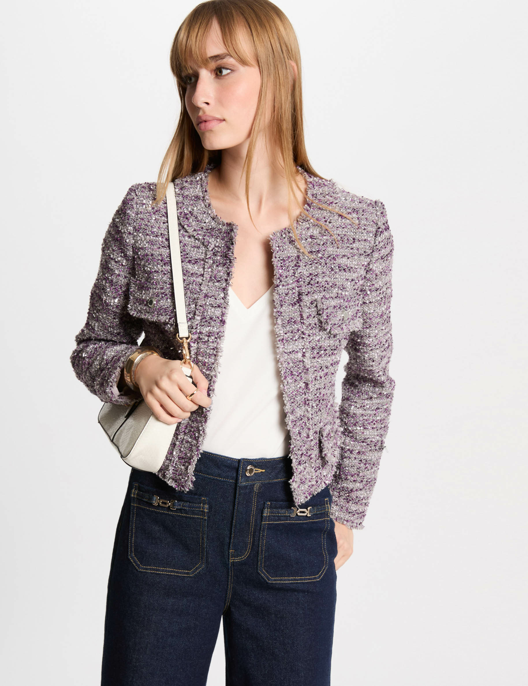 Blazer court tweed multicolore femme