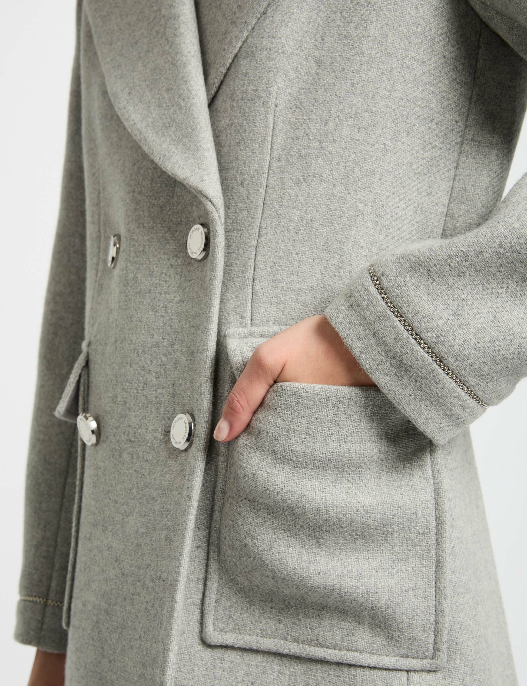 Manteau droit boutonné gris clair femme