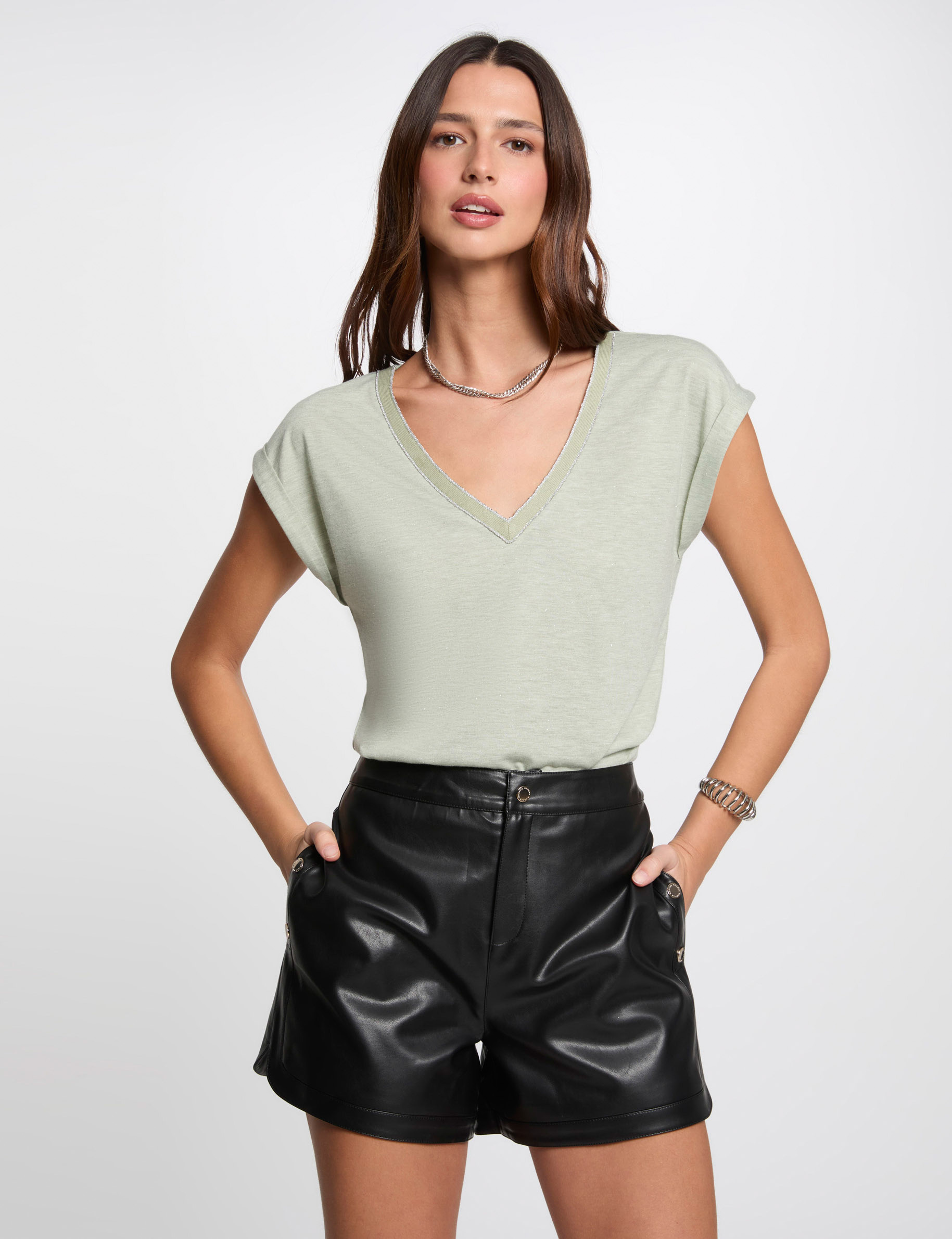 T-shirt manches courtes vert clair femme