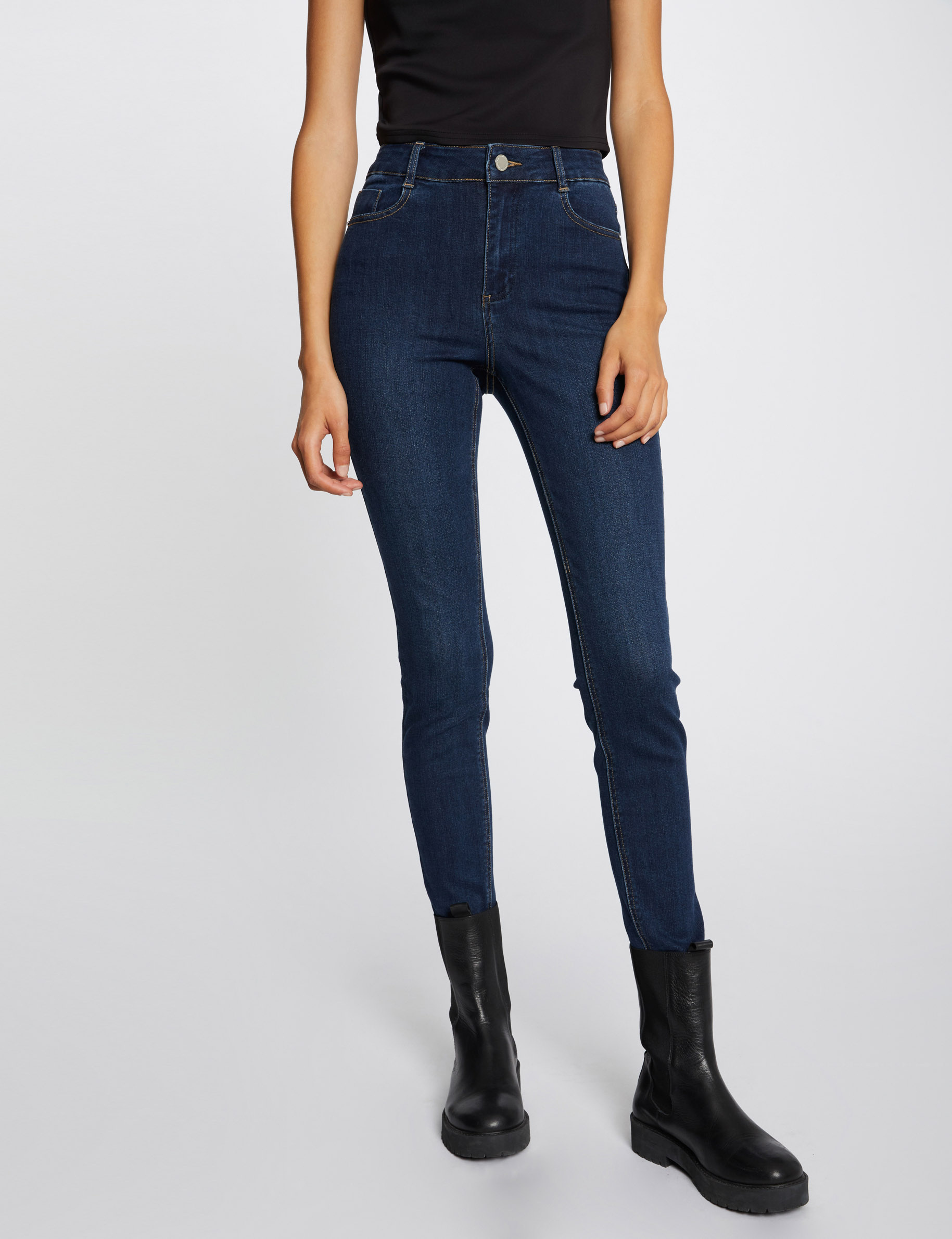 Jeans slim taille haute 7/8ème jean brut femme