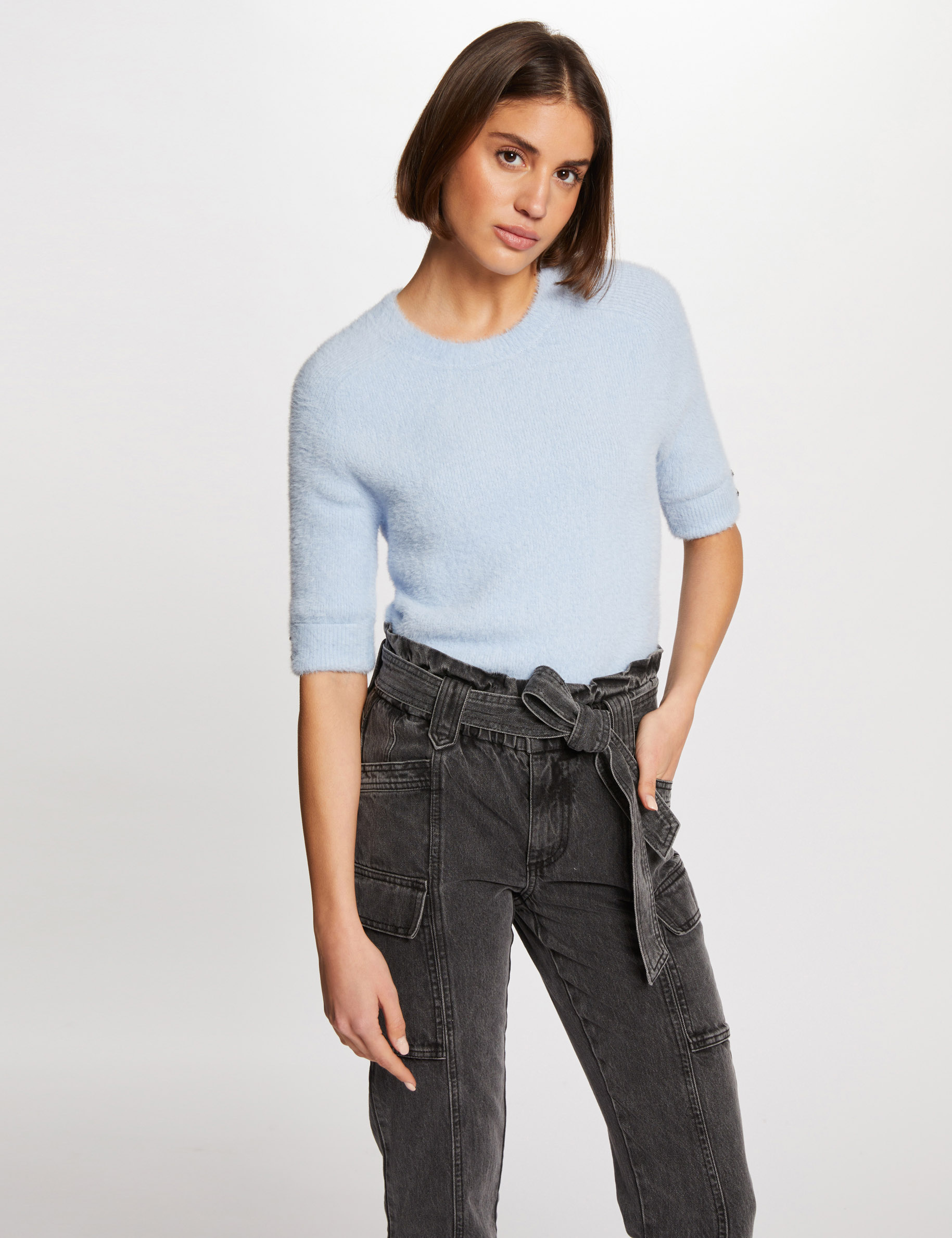 Pull manches courtes bleu clair femme