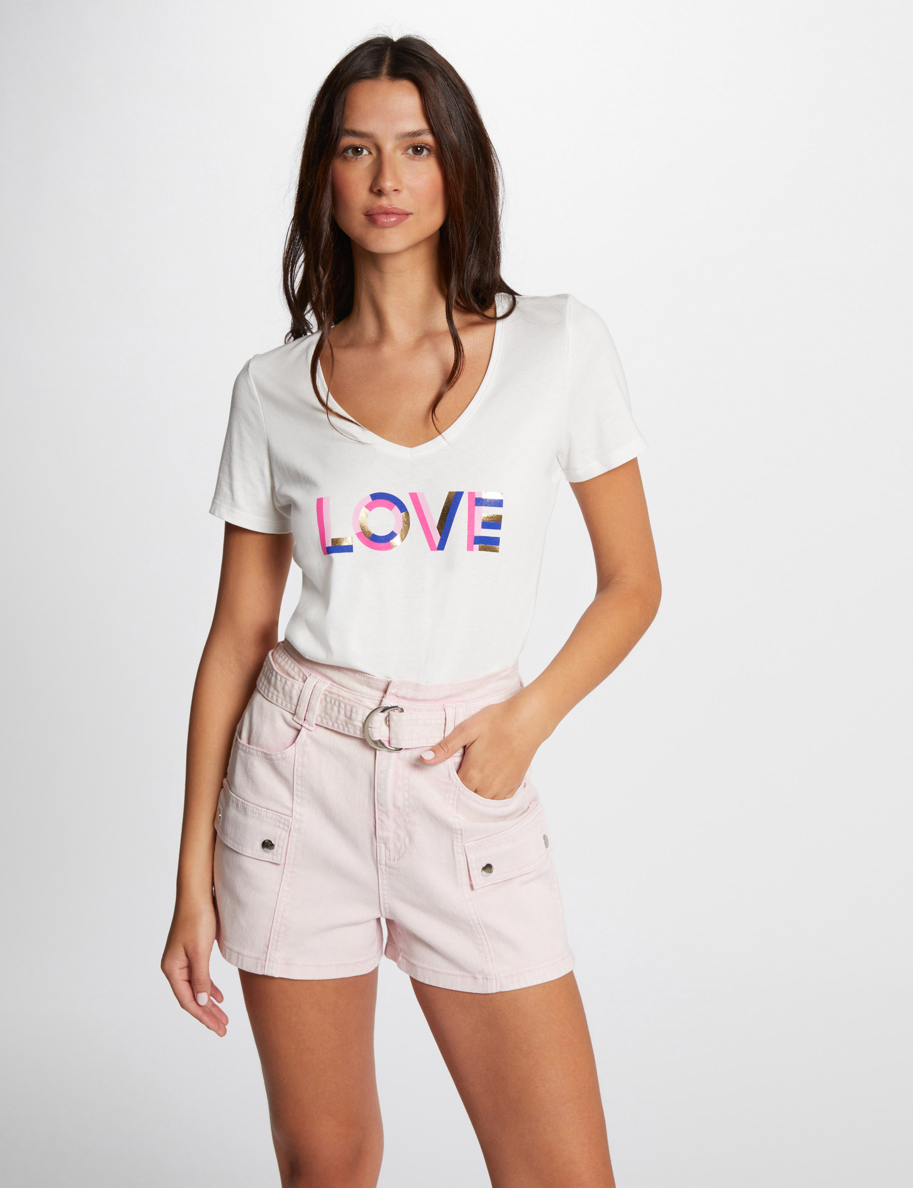 T-Shirt mit Aufschrift naturfarben damen