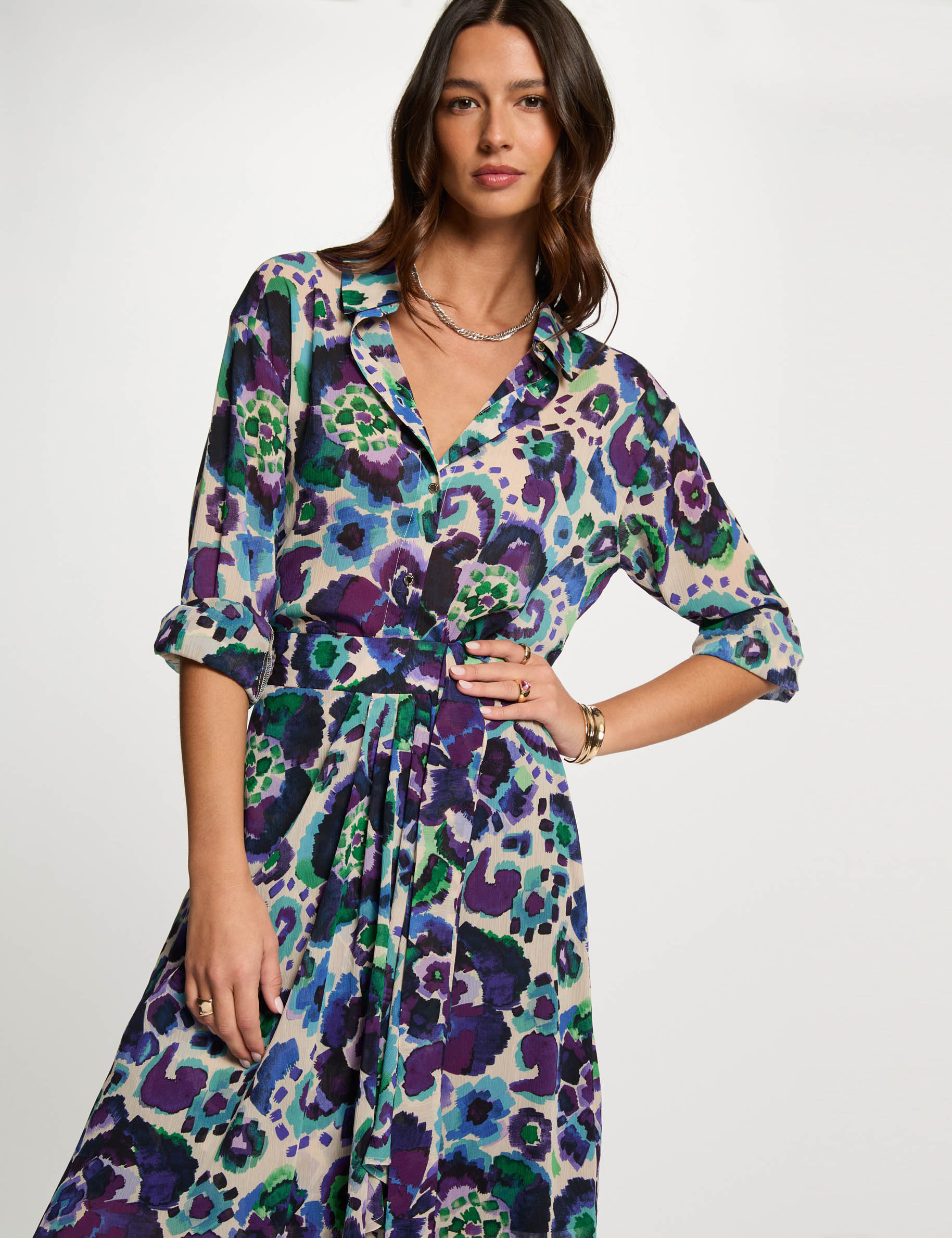 Robe midi droite imprimée multicolore femme