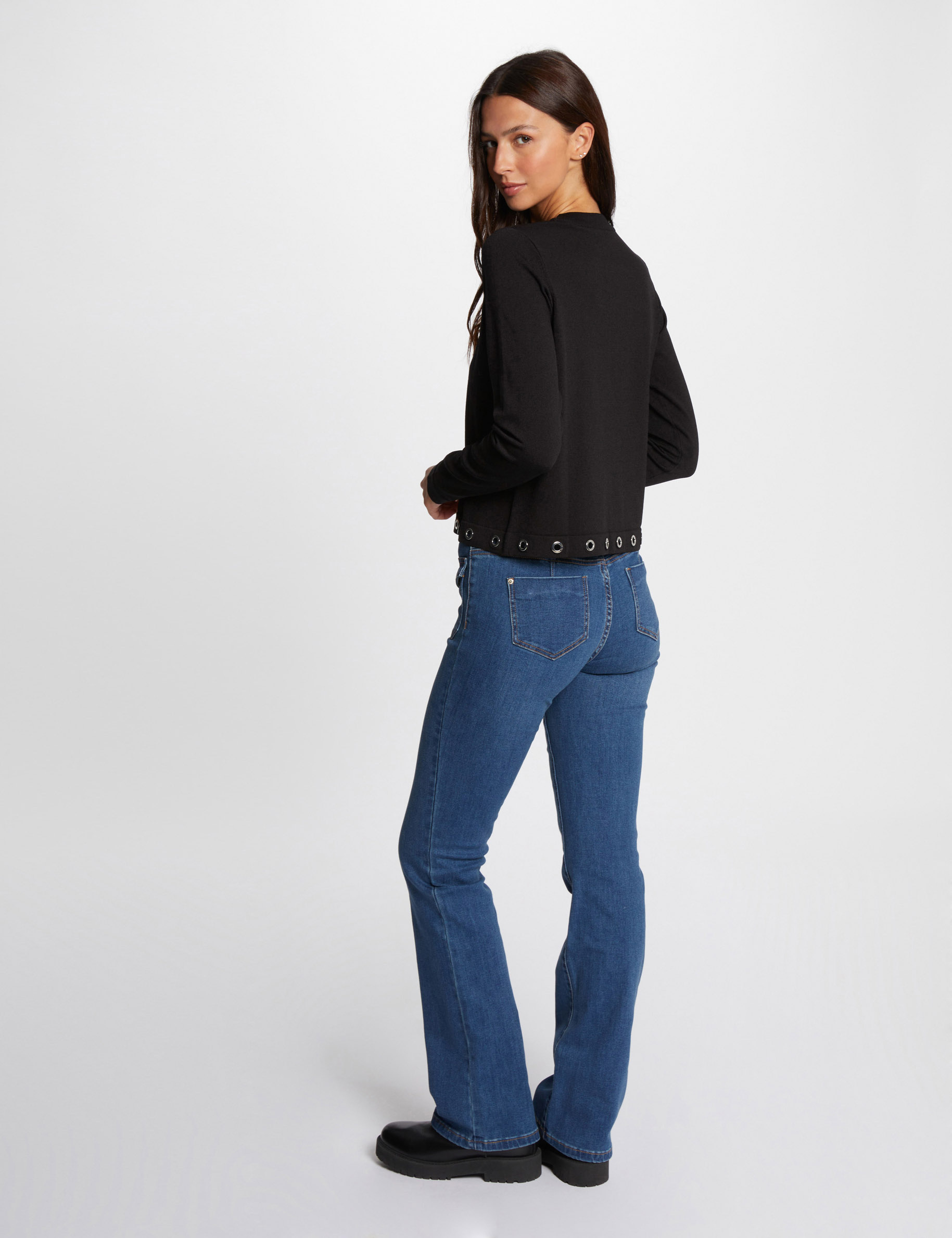 Bootcut Jeans Taschen Knöpfen stone denim damen