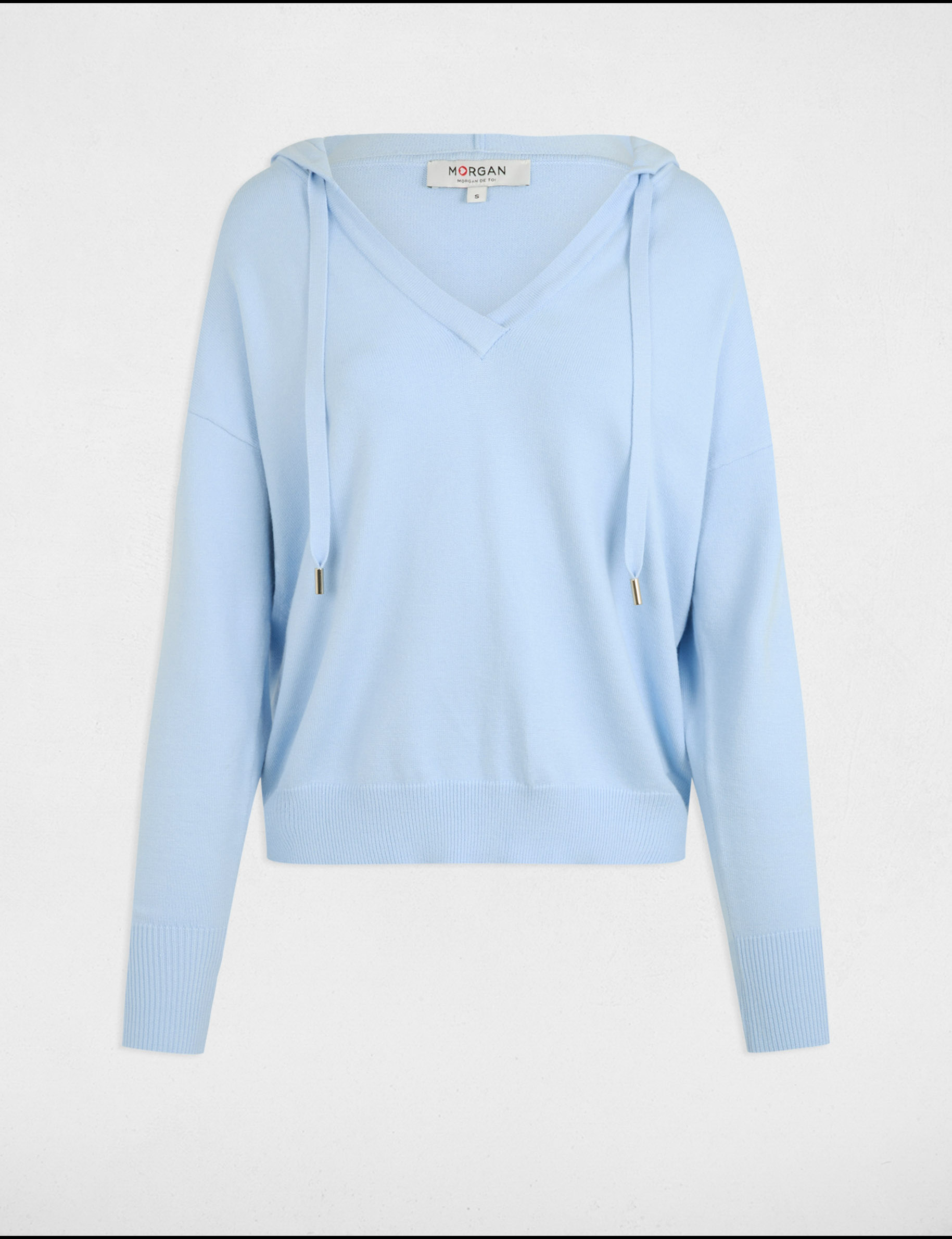 Pullover mit V-Kragen und Kapuze himmelblau damen