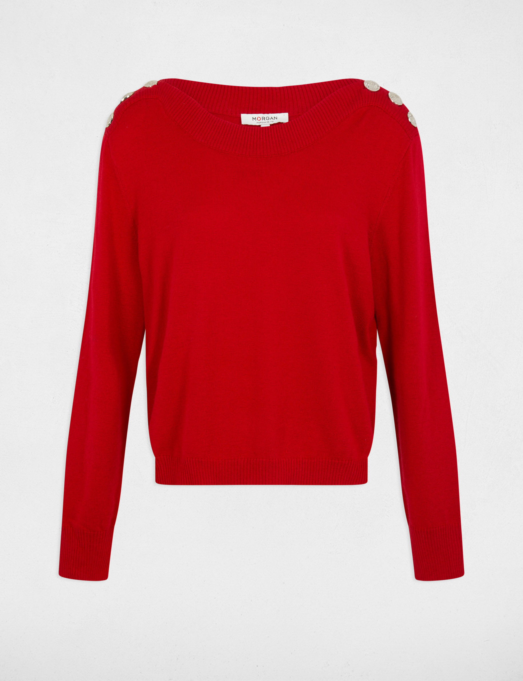 Pull col bateau avec boutons rouge femme