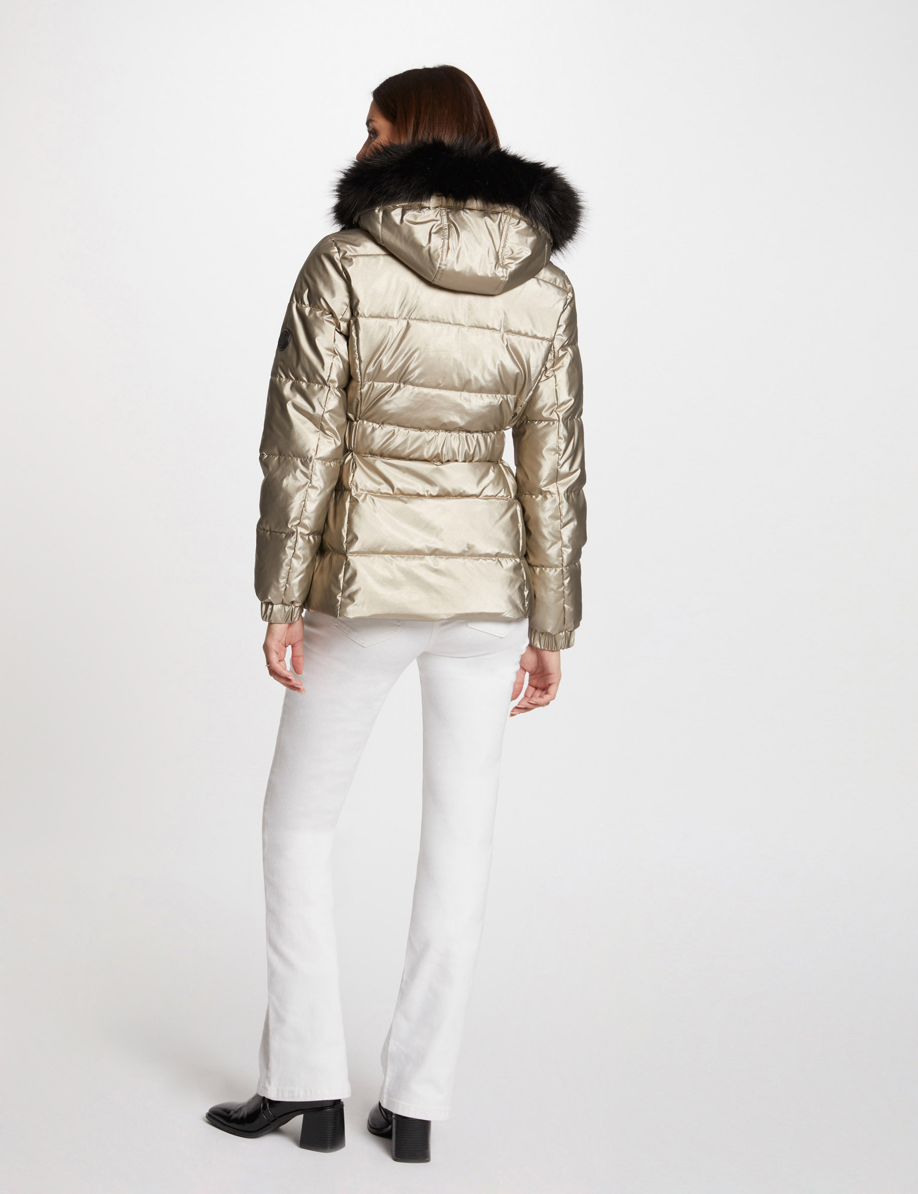 Metallisierte Daunenjacke mit Kapuze gold damen