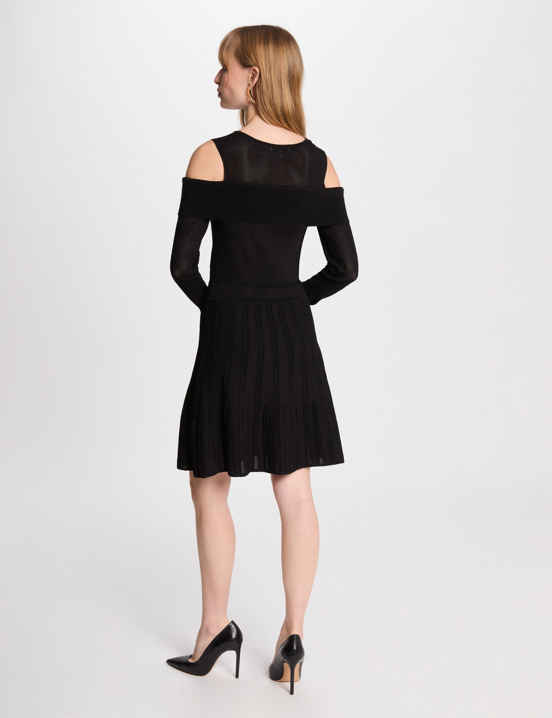 Robe tricot courte trapèze noir femme