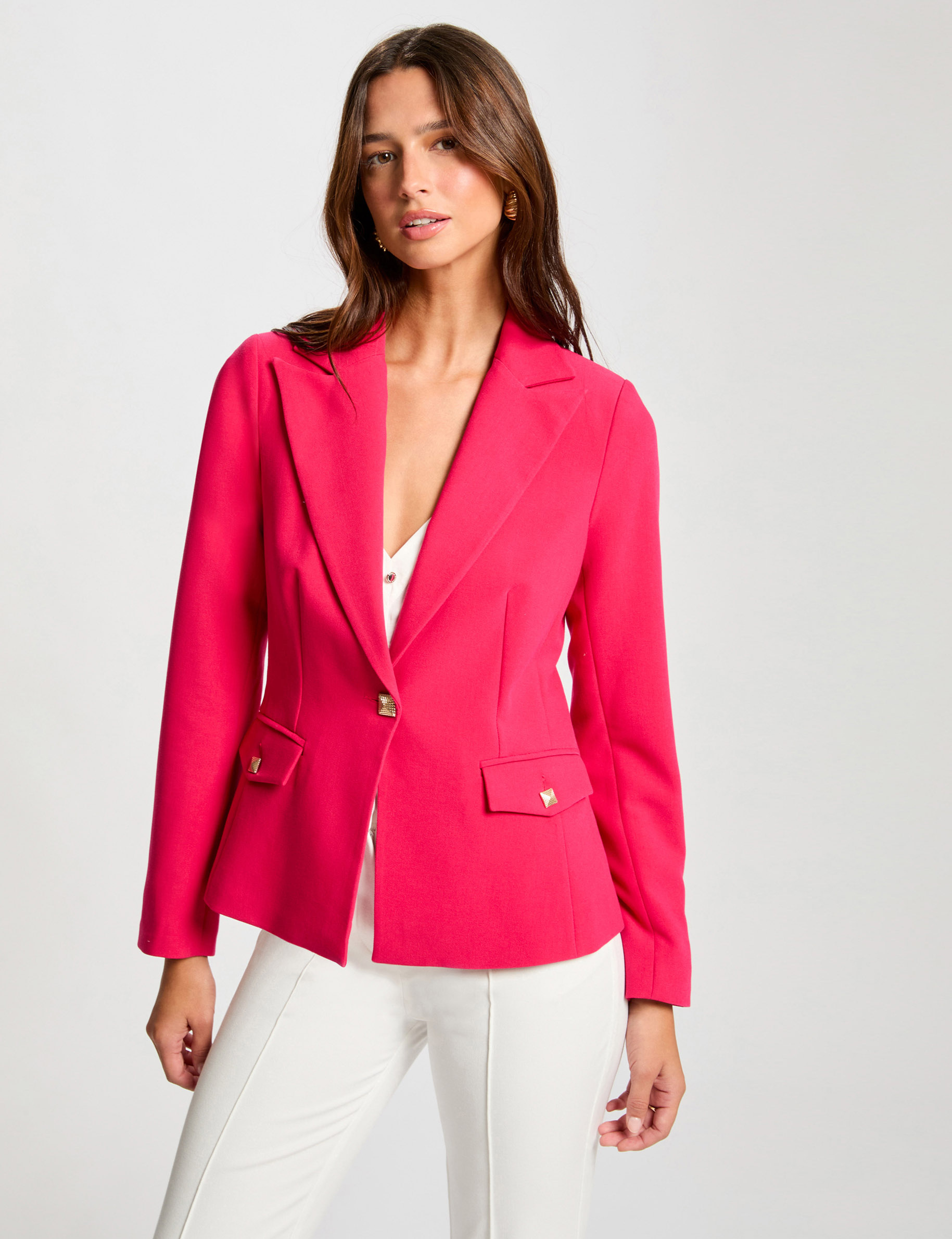 Veste city cintrée manches longues framboise femme