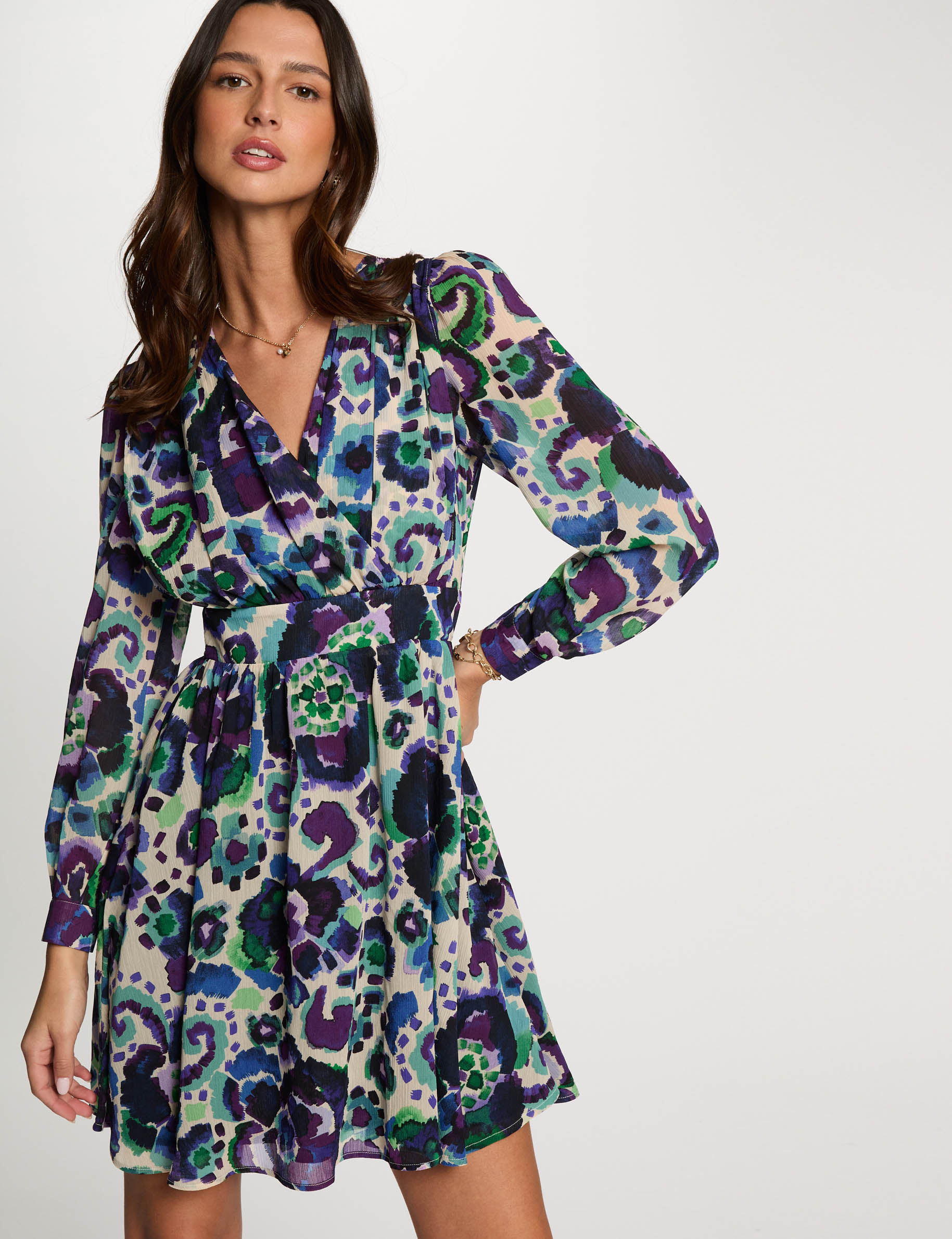 Robe courte évasée imprimée multicolore femme