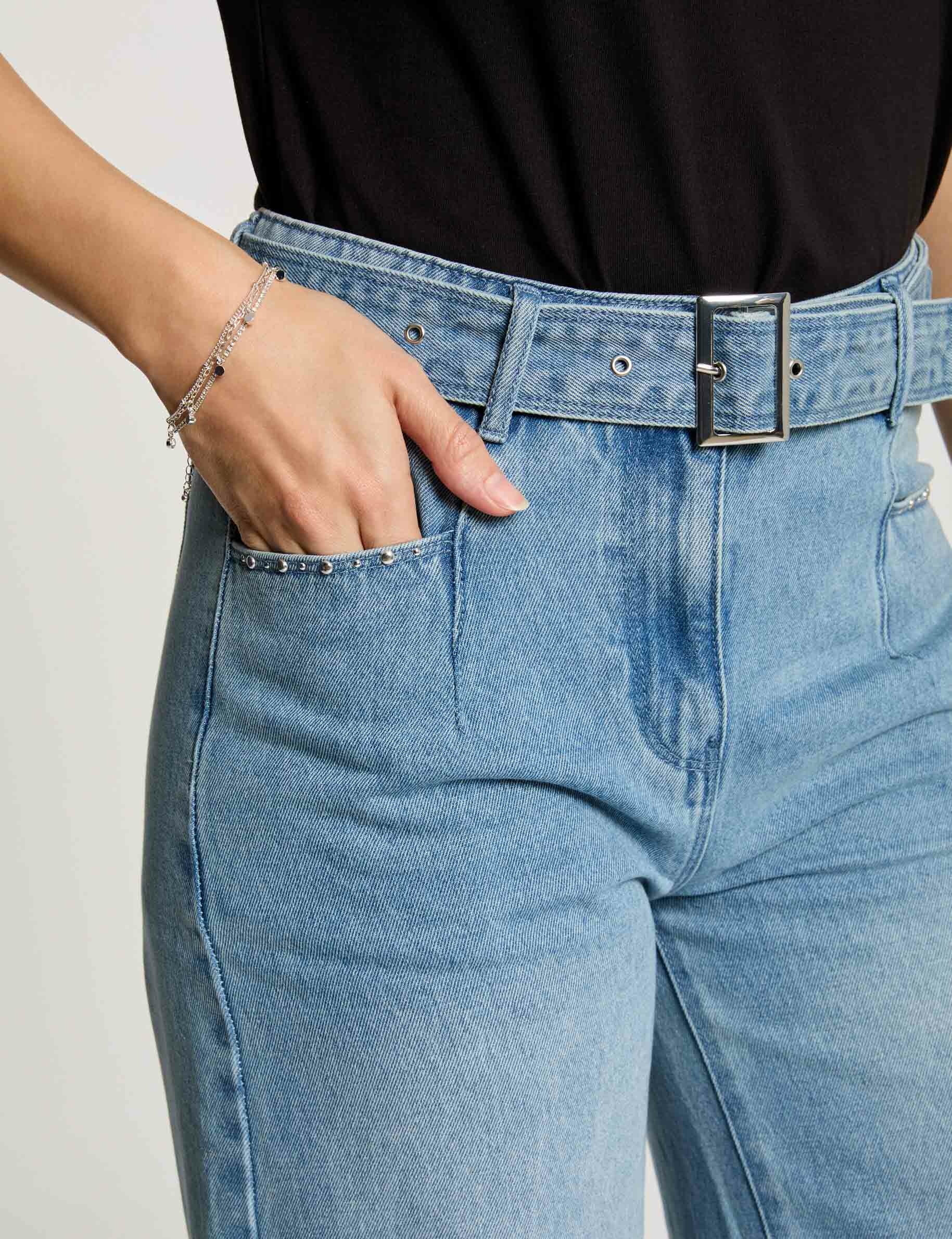 Weite 7/8-Jeans mit Gürtel gebleichtes denim damen