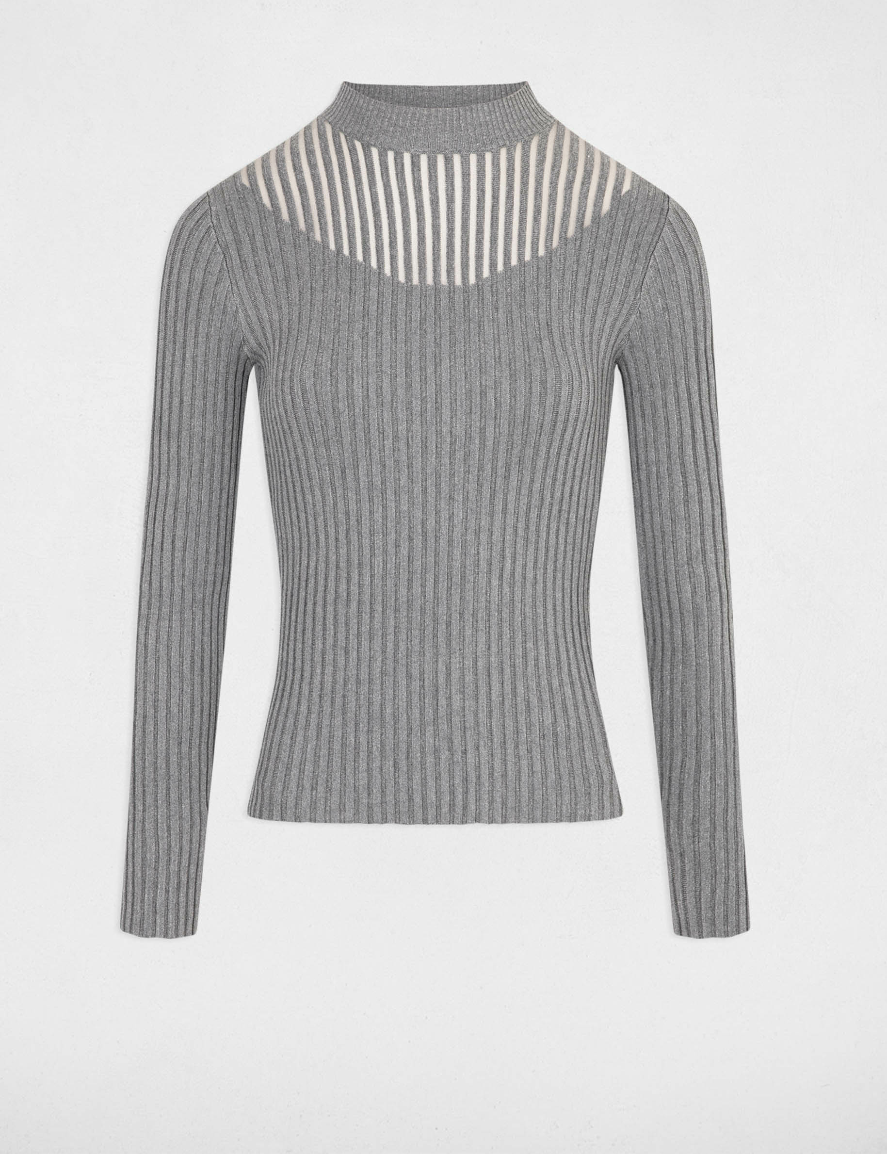 Langarm-Pullover mit Stehkragen mittelgrau damen