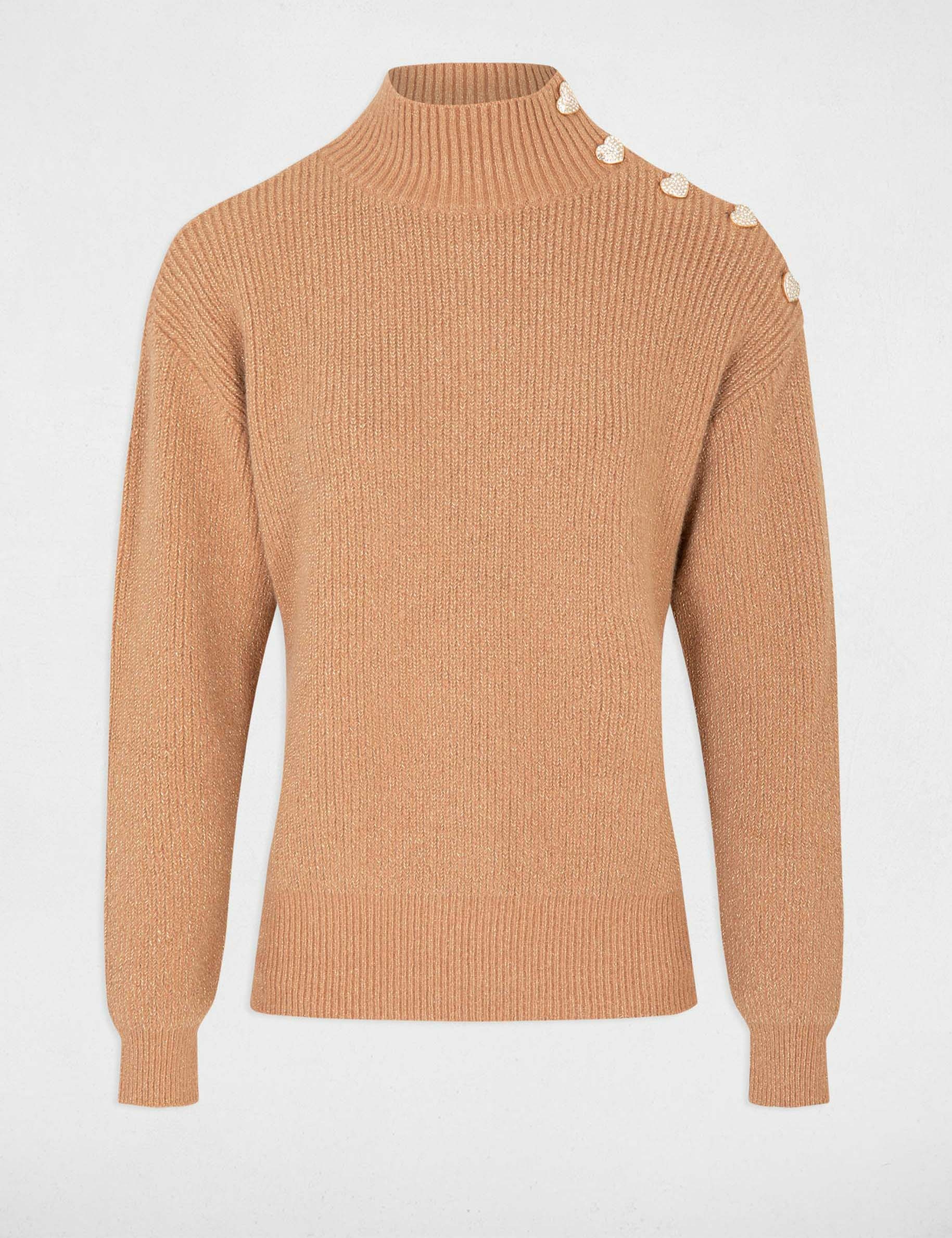 Pull manches longues avec boutons camel femme