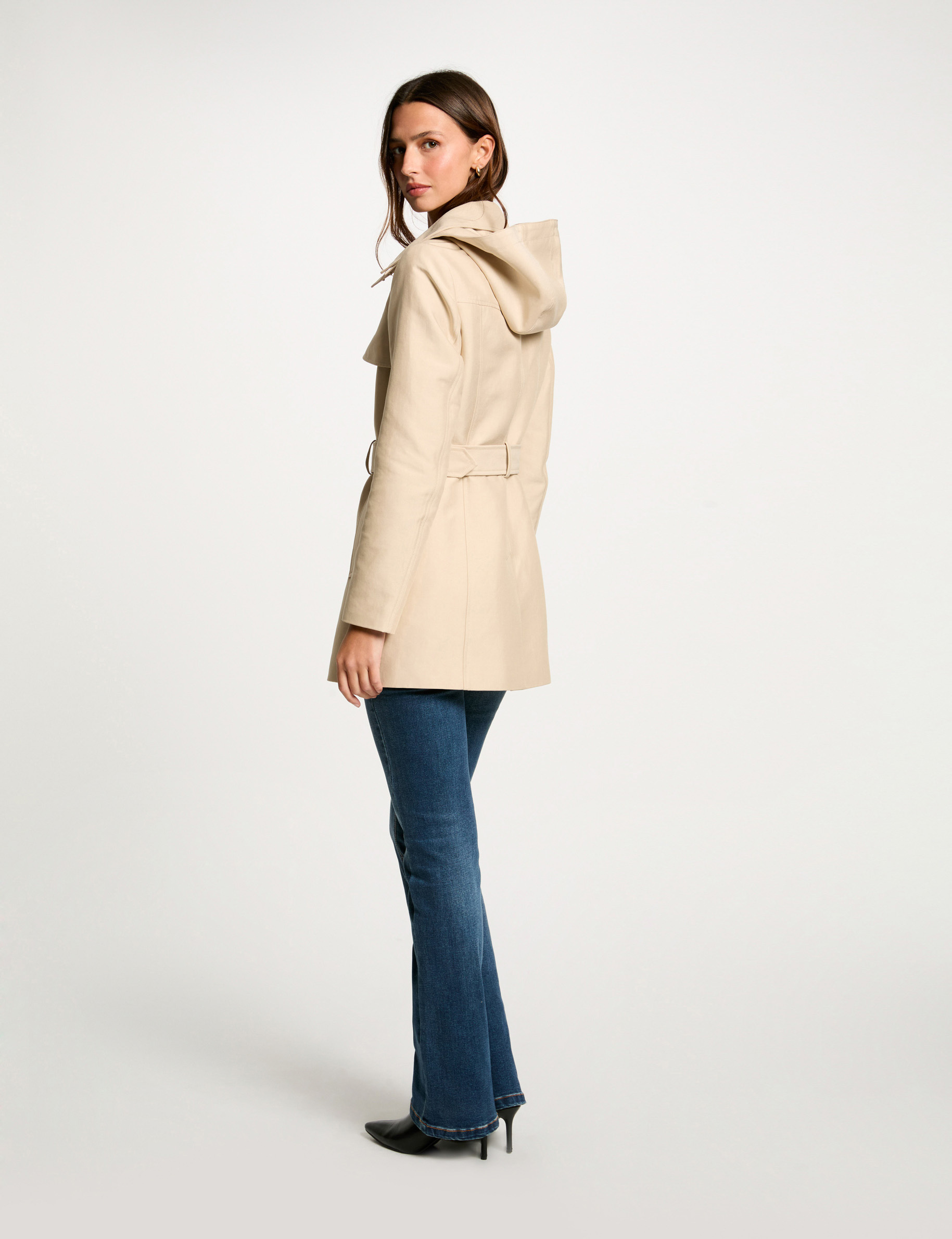 Trench mi-long ceinturé sable femme