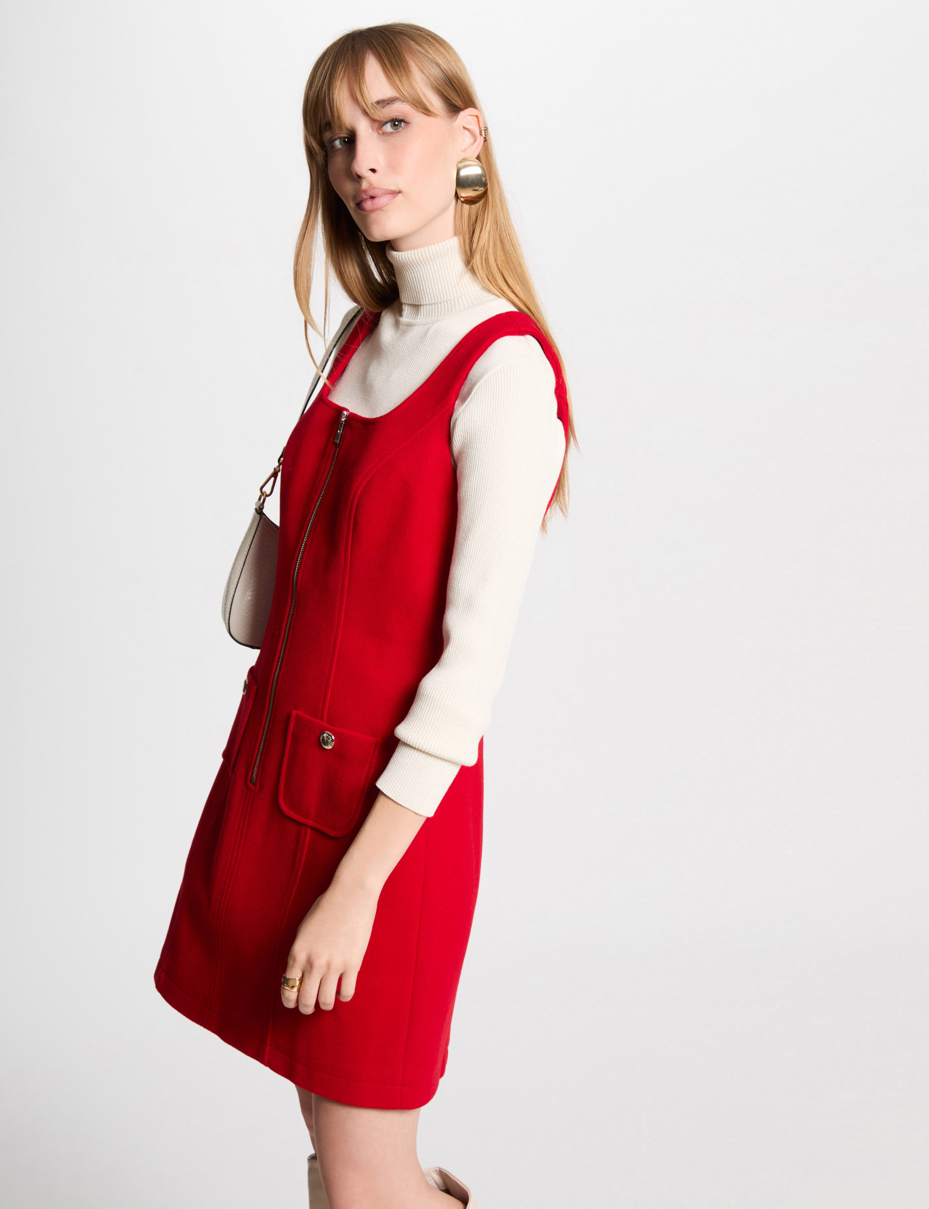 Robe courte chasuble zippée rouge femme