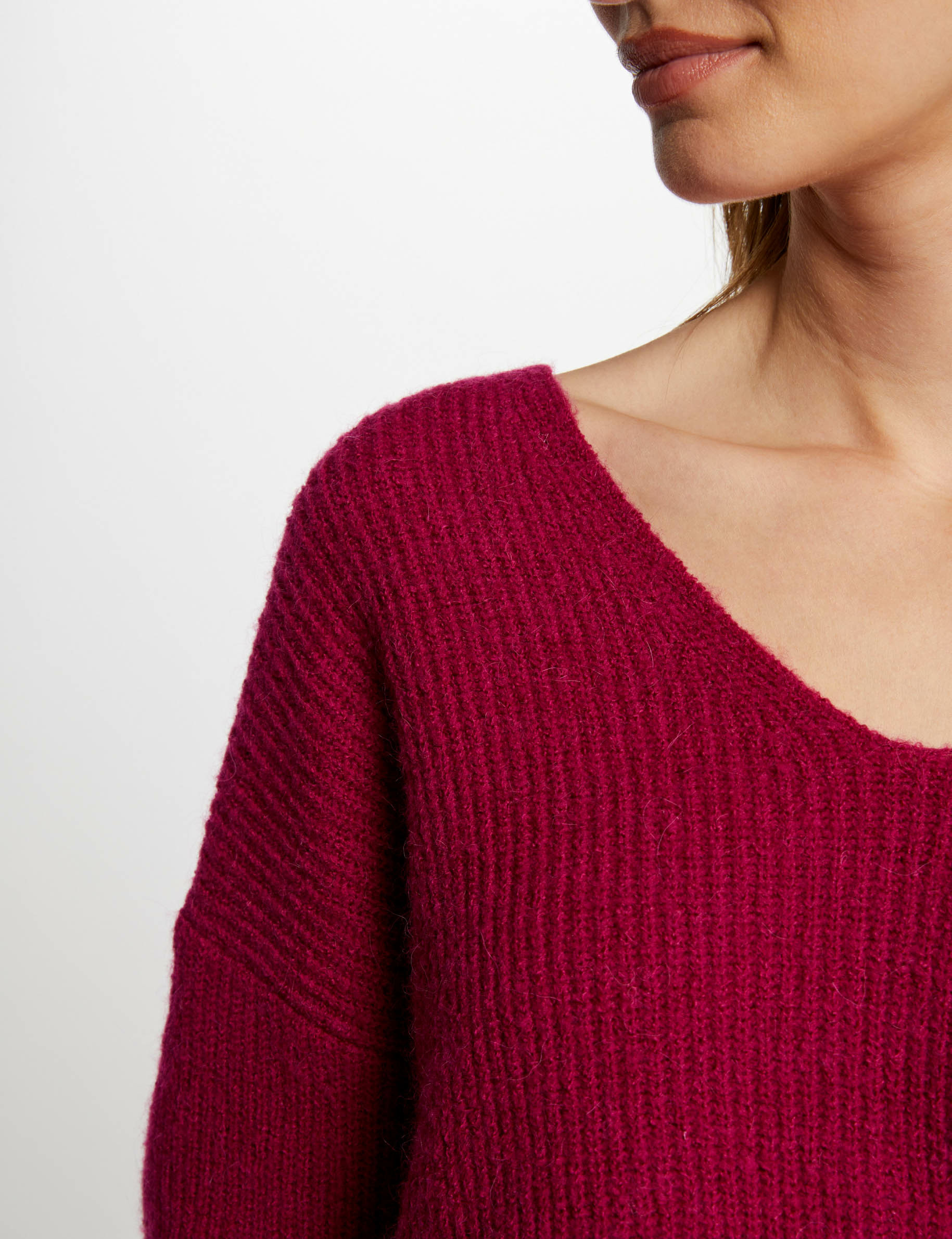 Pullover mit geknöpftem Rücken dunkelpink damen