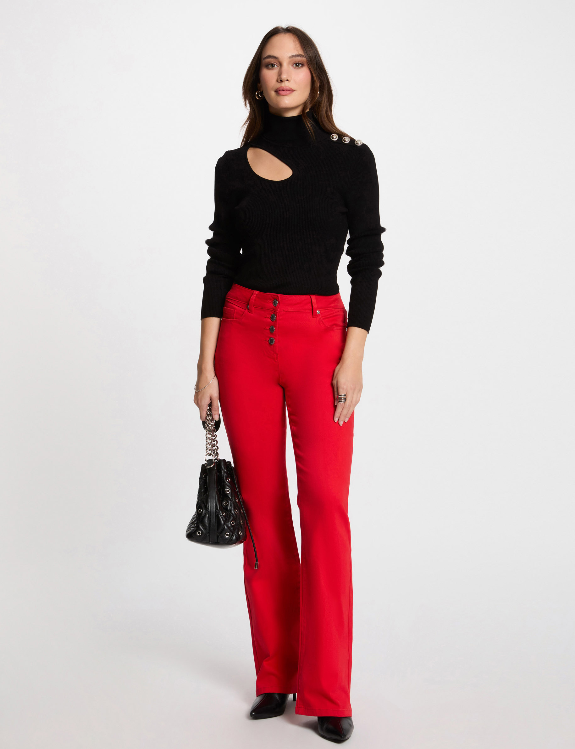 Bootcut-Hose mit Knopfverschluss rot damen