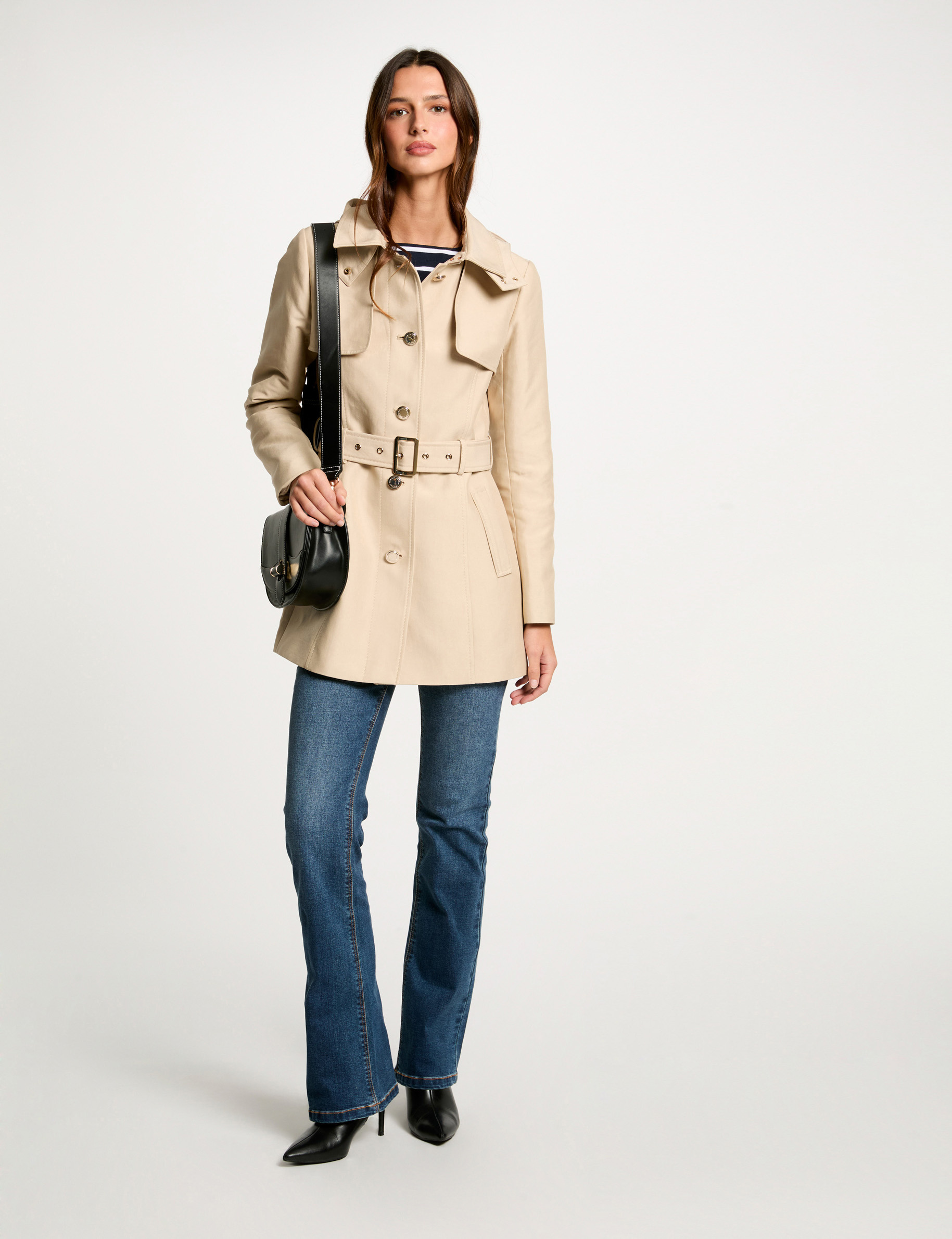 Trench mi-long ceinturé sable femme