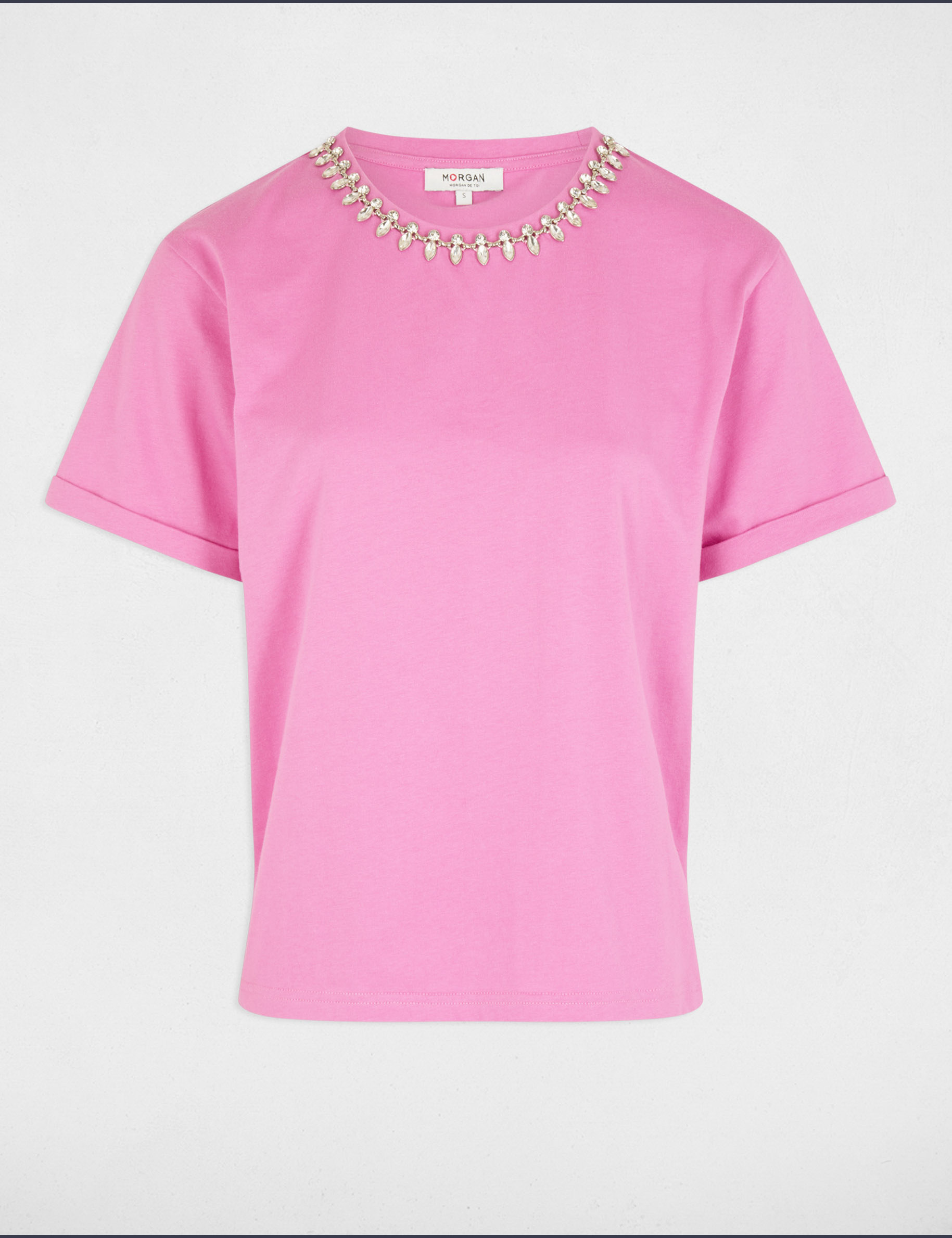 T-shirt manches courtes bijoux rose femme