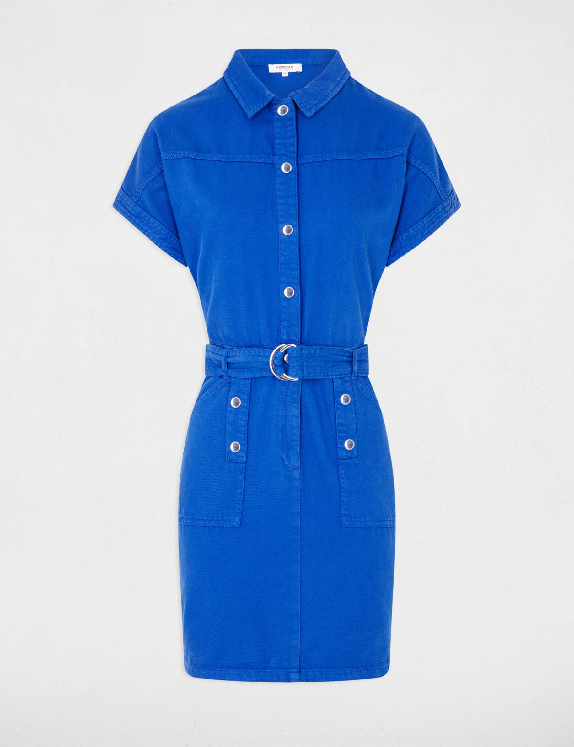 Robe courte ajustée en jean bleu electrique femme