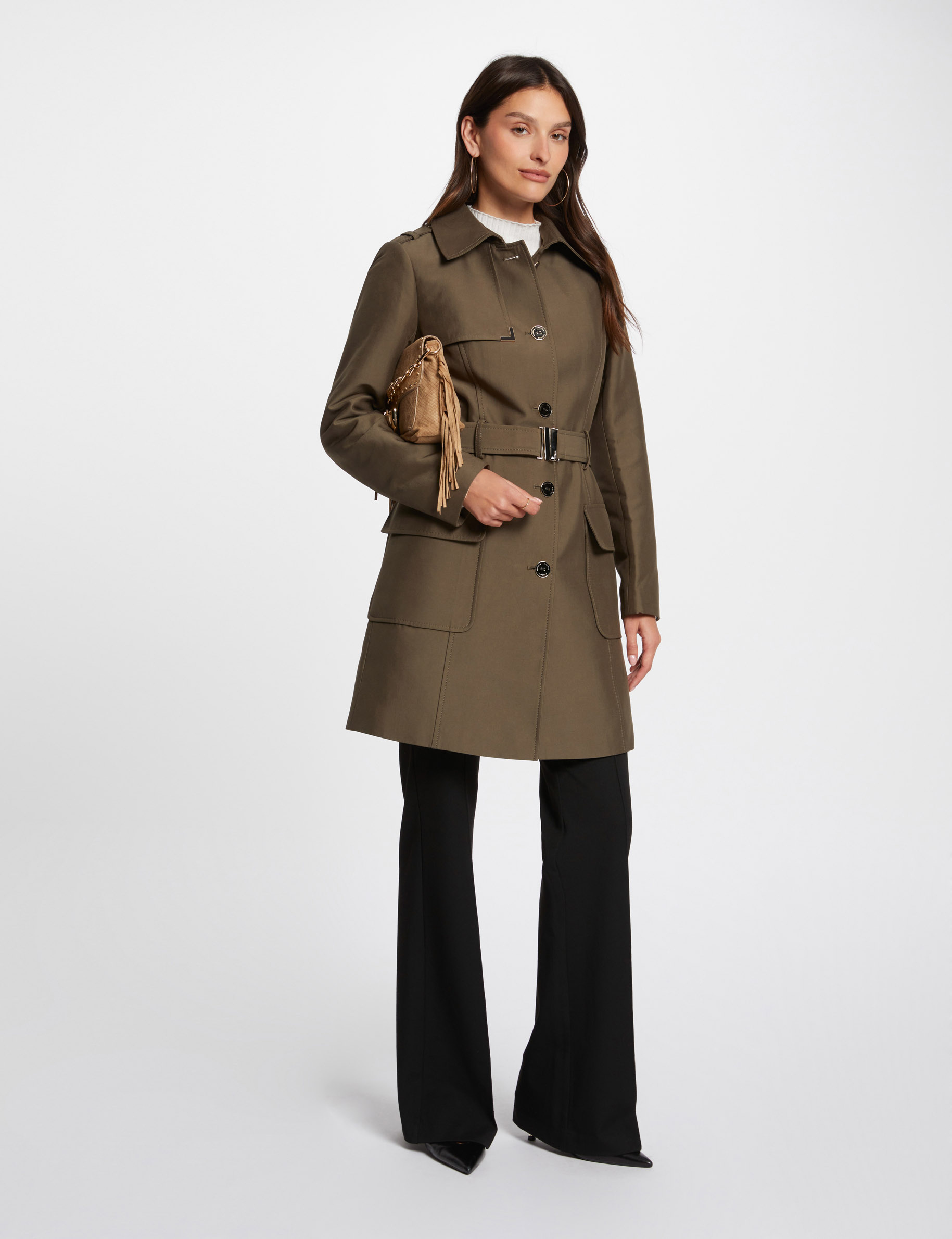 Langer Trenchcoat mit Gürtel khakigrün damen