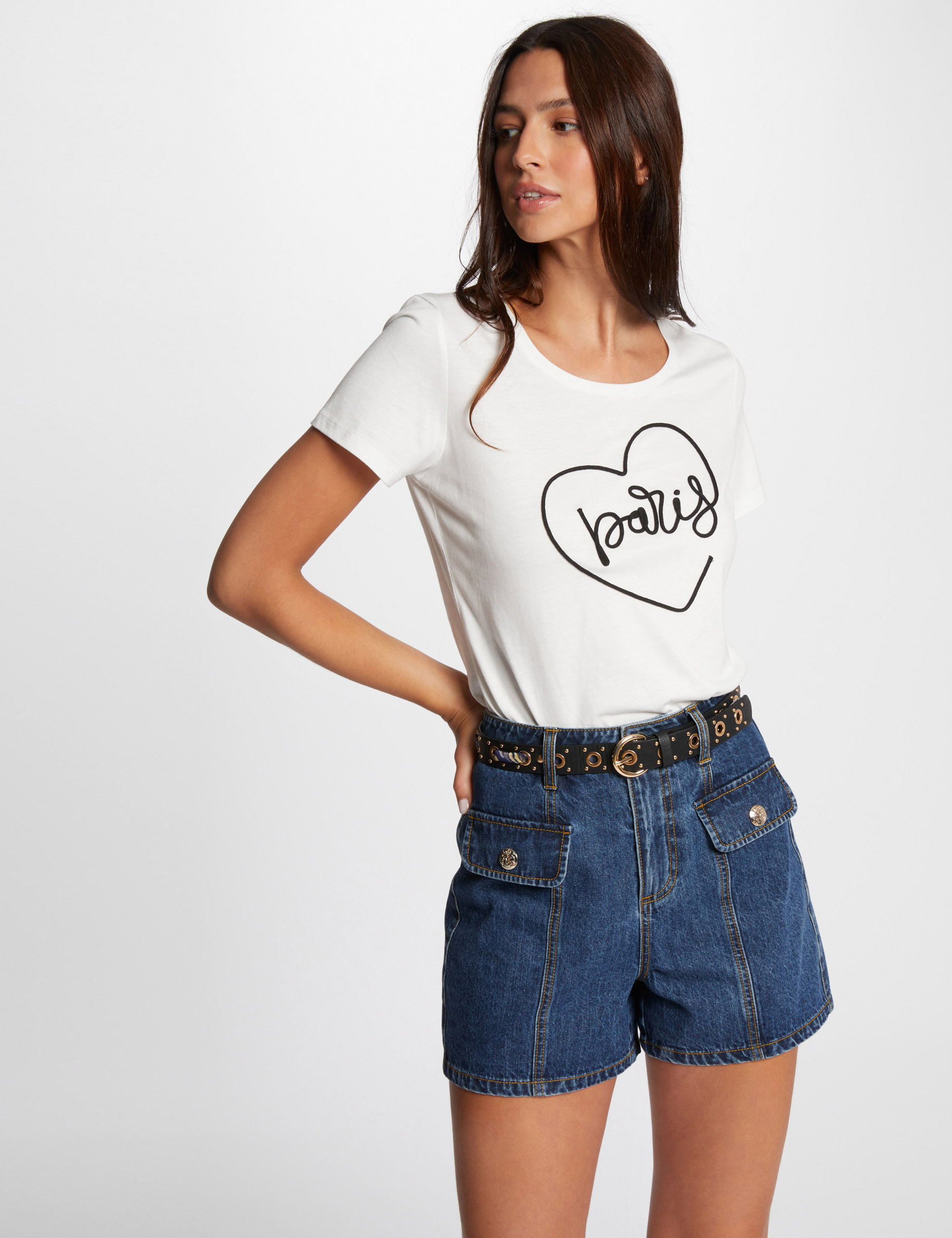 T-Shirt mit Aufschrift naturfarben damen