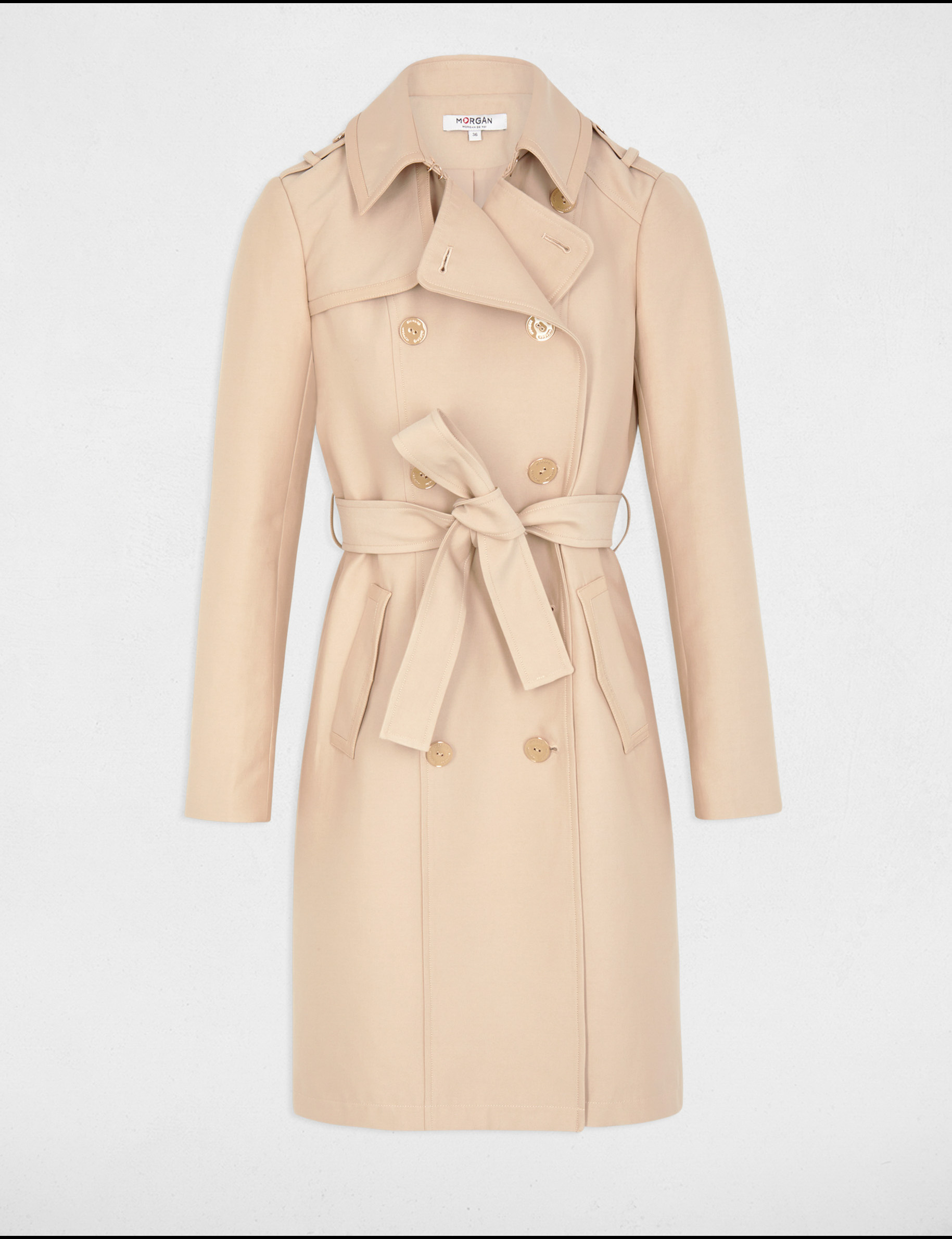 Trench long ceinturé sable femme