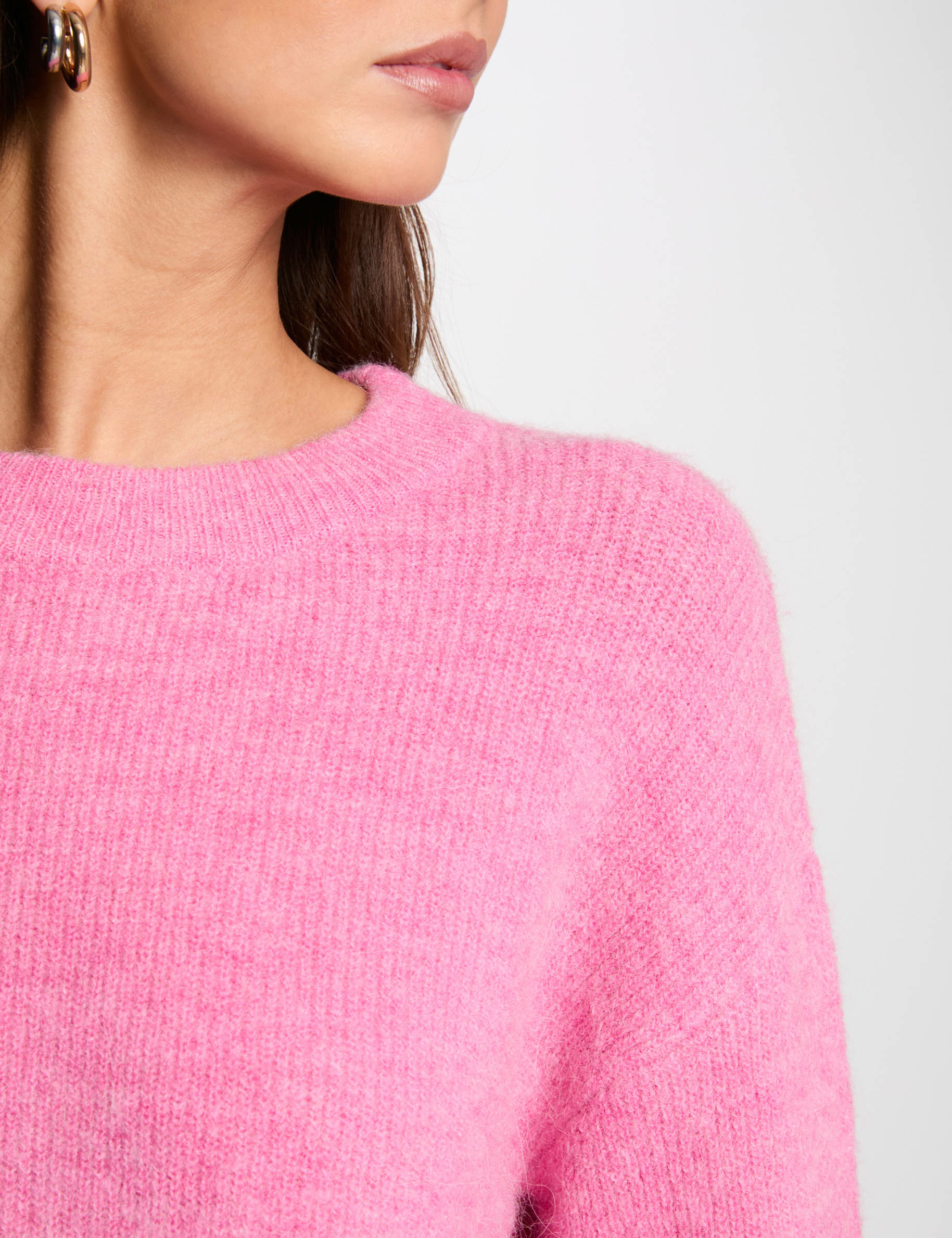 Pull col rond manches longues rose femme