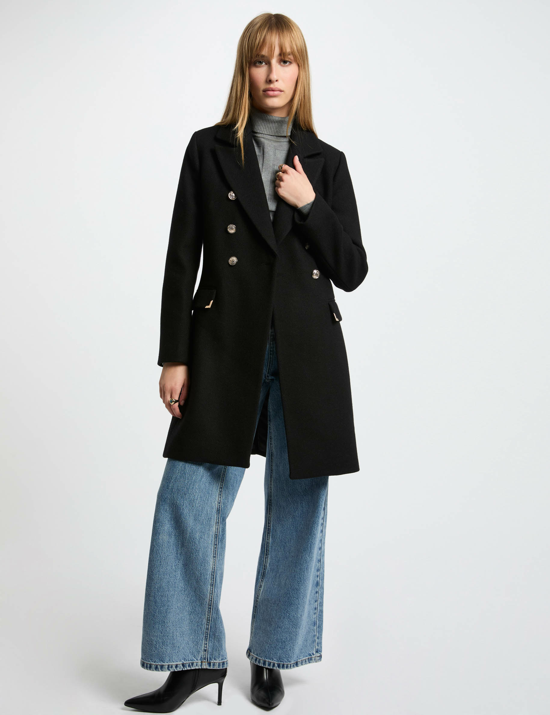 Manteau double boutonnage noir femme