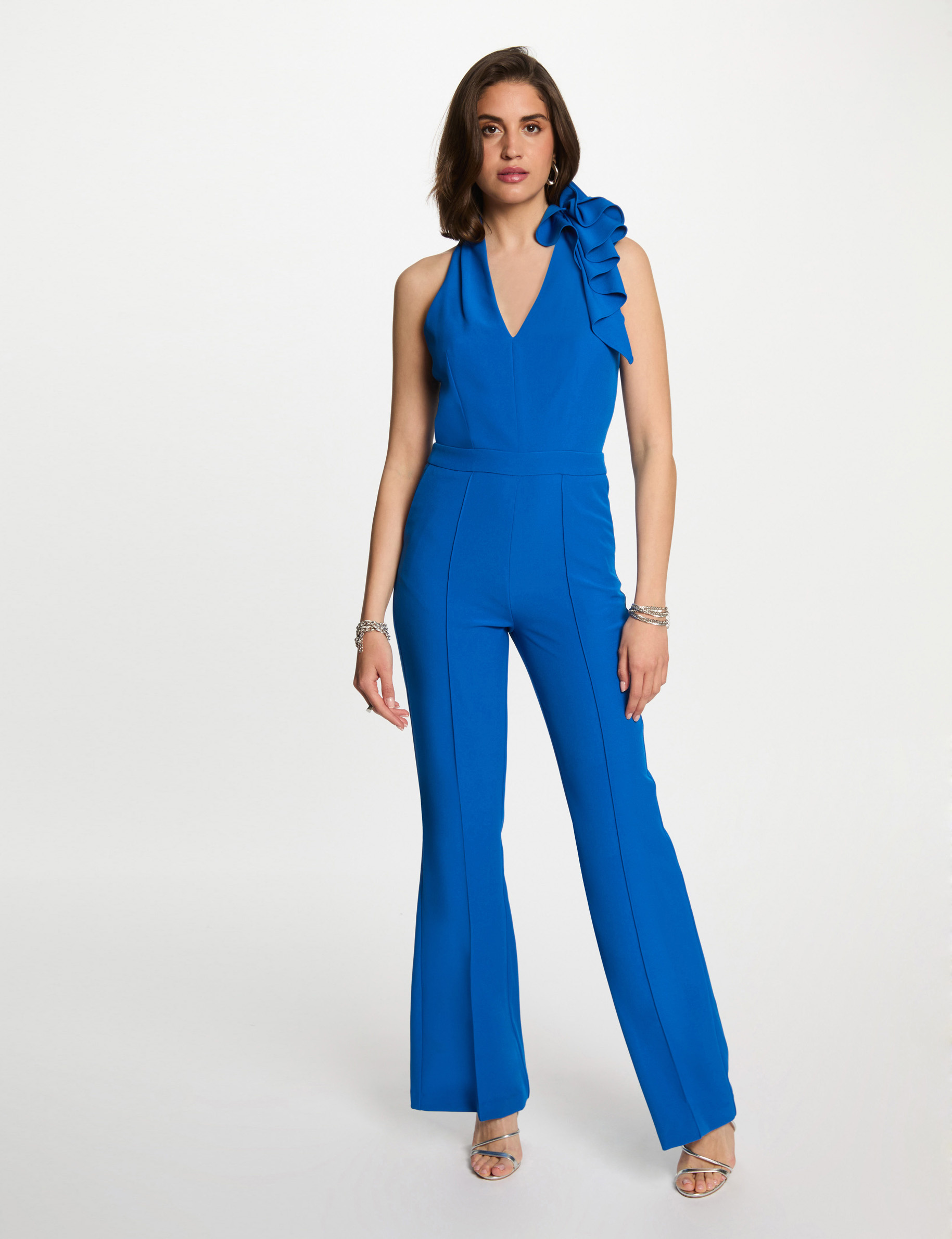 combinaison longue volants bleu electrique femme Combinaison longue volants bleu electrique femme