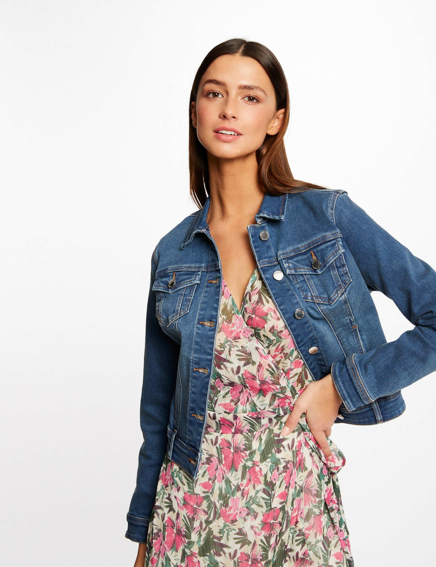 Veste droite boutonnée en jean jean stone femme