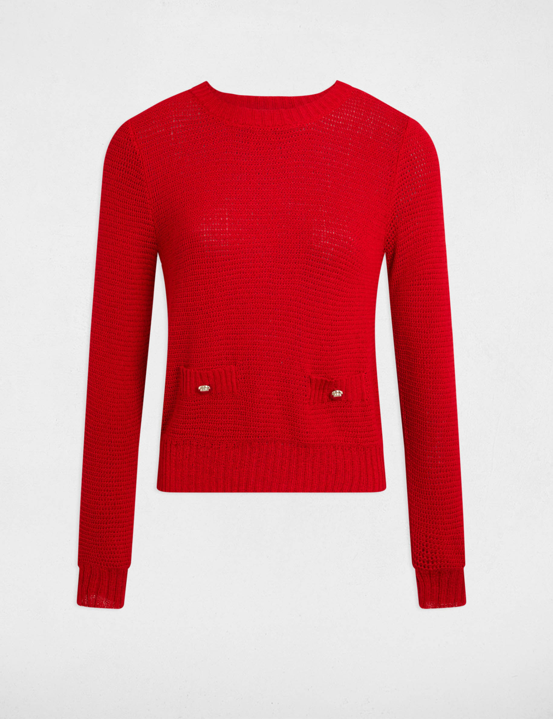 Pull col rond ajouré rouge femme