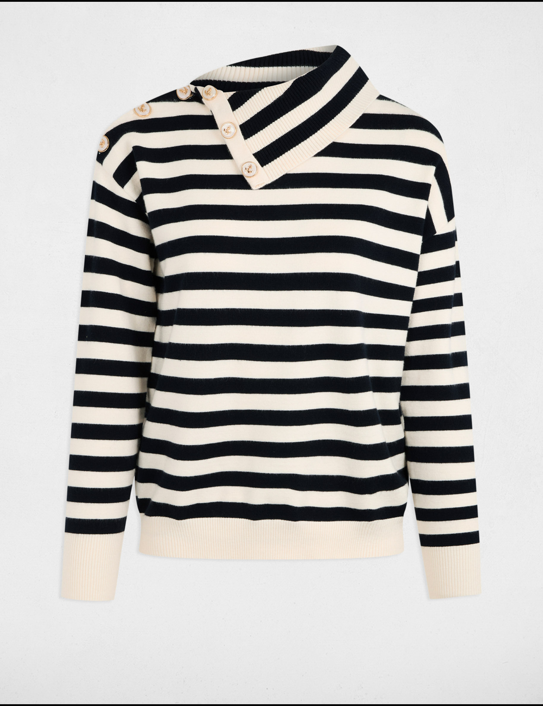 Pull col à revers et boutons ecru femme